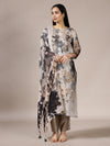 Grey Floral Abstract Suit Set