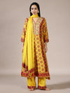 Mustard Block Print A-Line Kurta Set