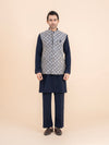 Navy Woven Motif Nehru Jacket
