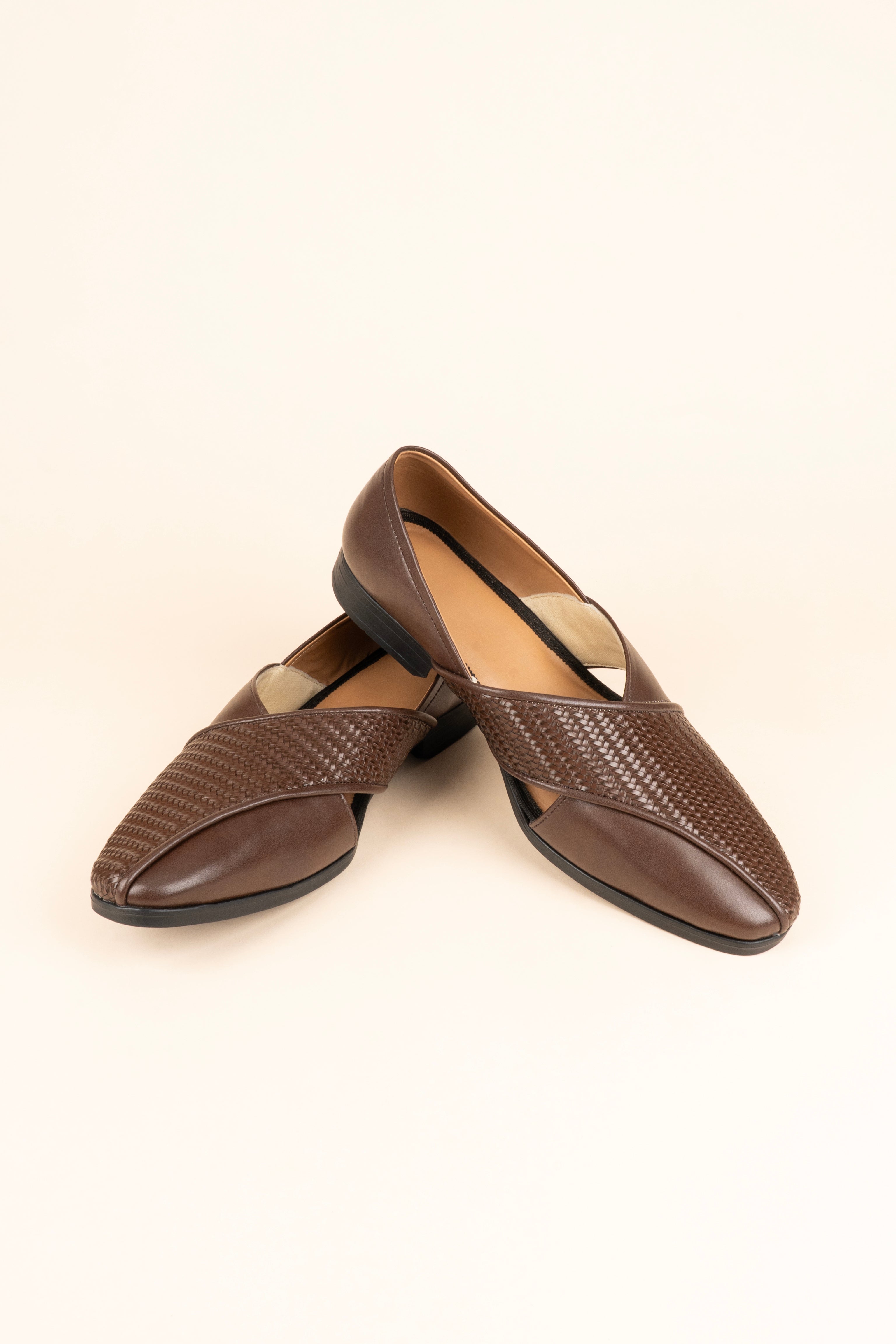 The Woven-Strap Brown Mojari