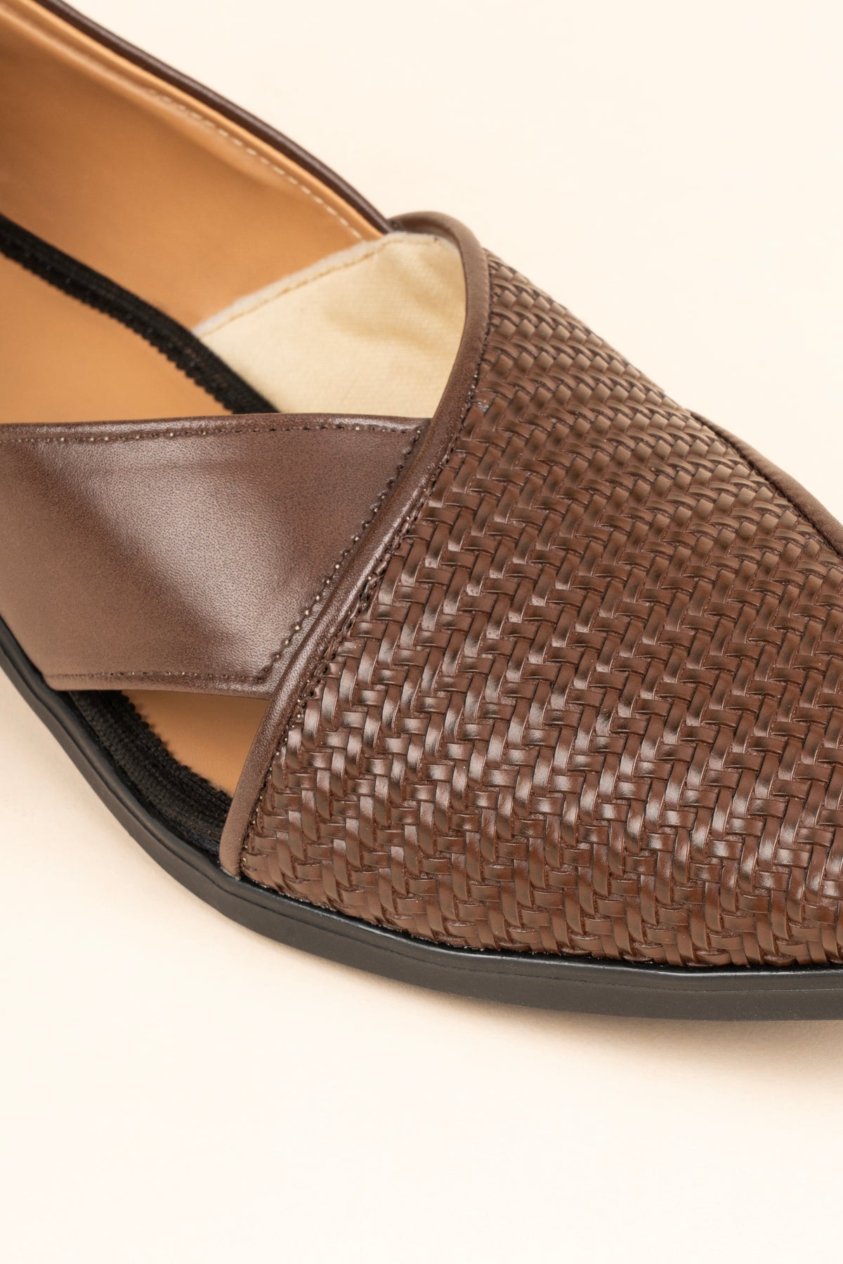 The Woven-Strap Brown Mojari
