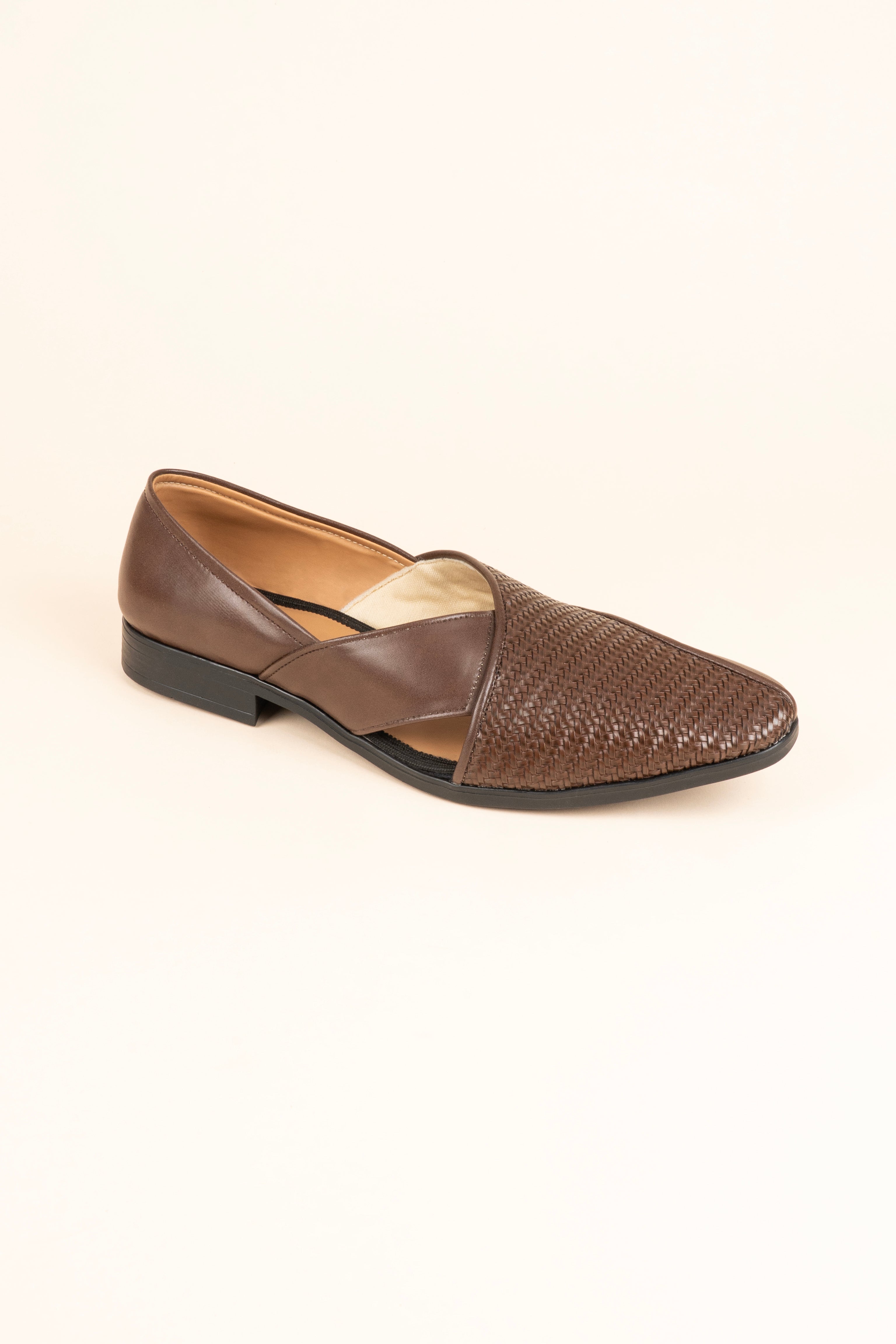 The Woven-Strap Brown Mojari