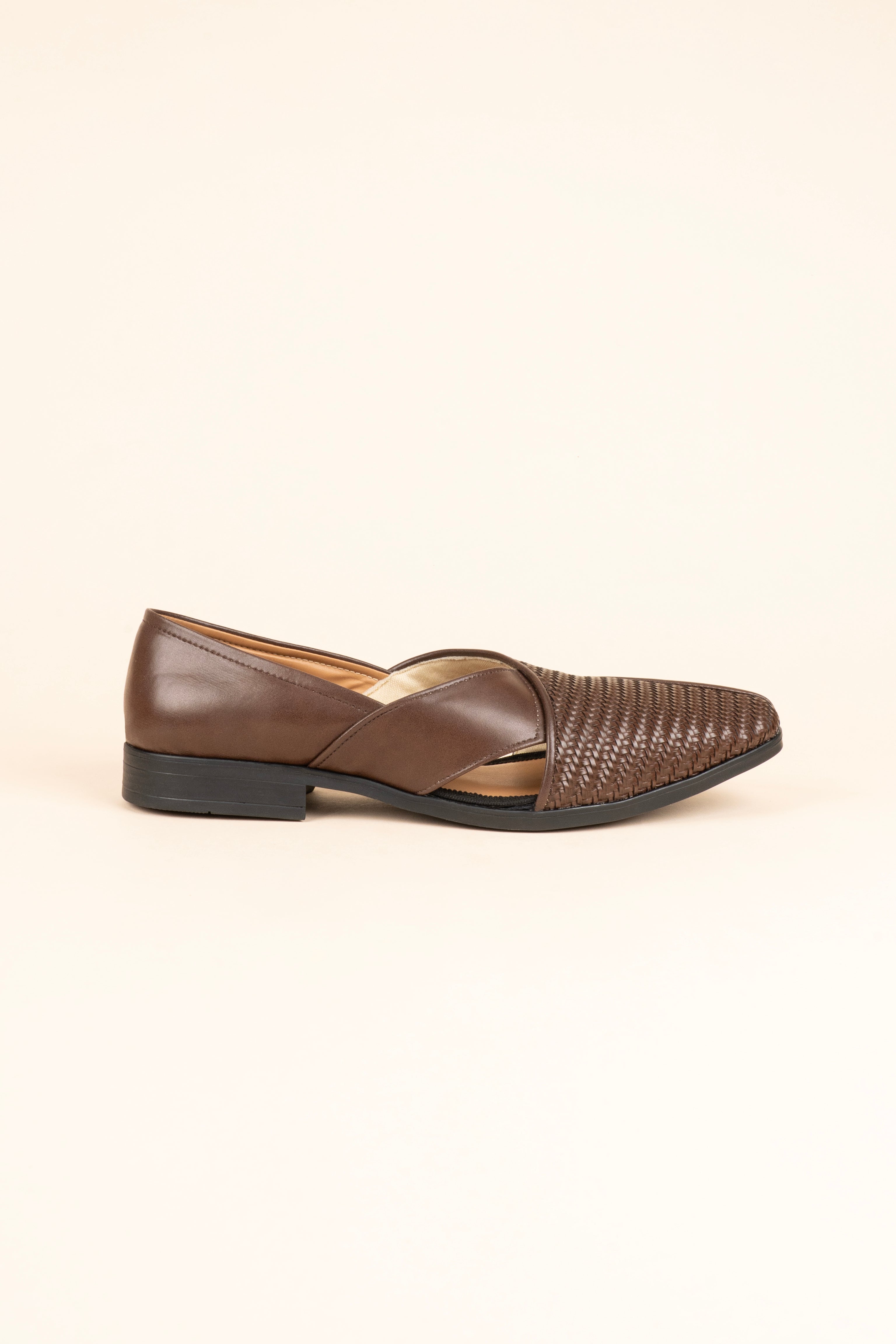 The Woven-Strap Brown Mojari