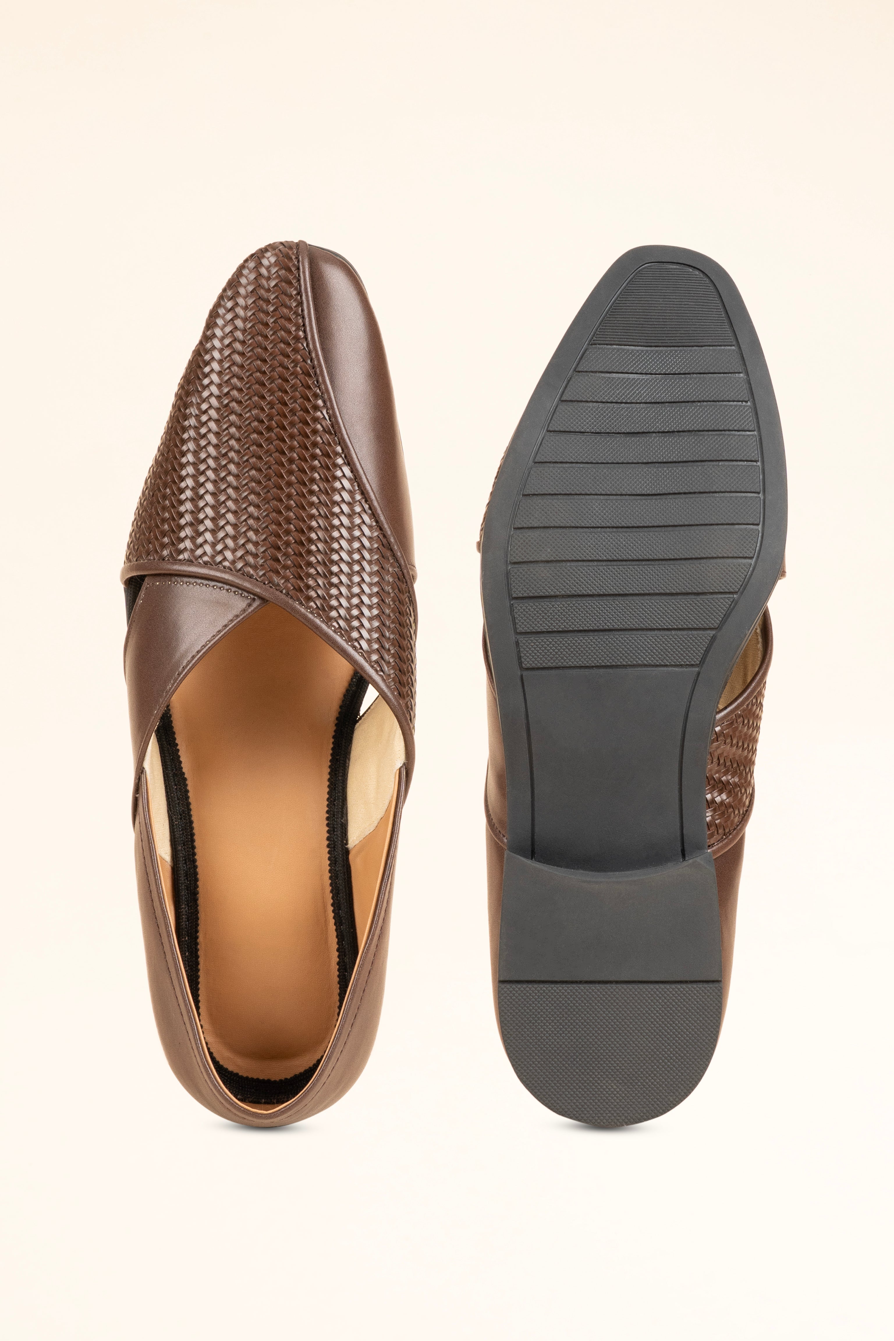 The Woven-Strap Brown Mojari
