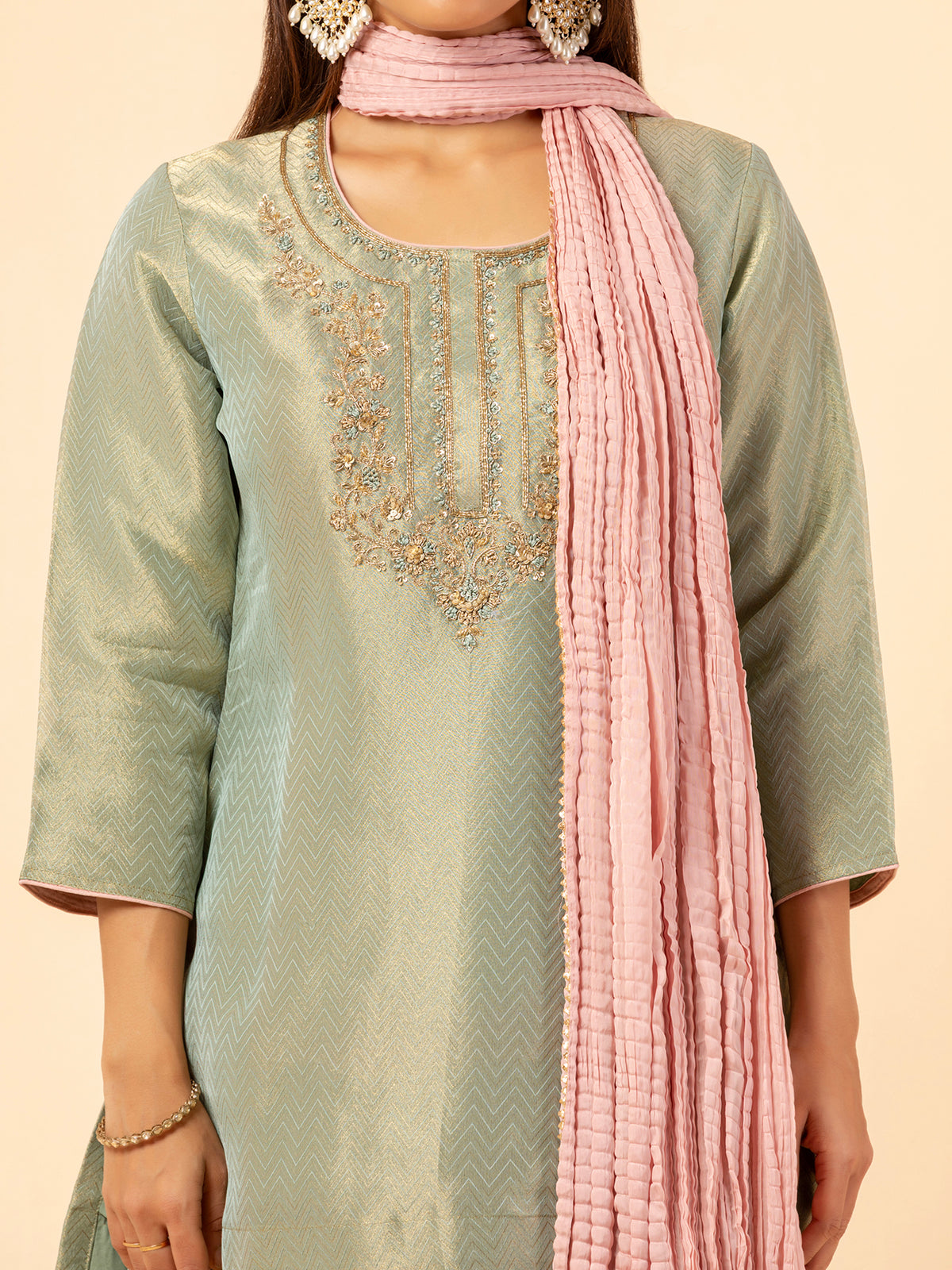 Sage Glimmer Silk Sharara Set