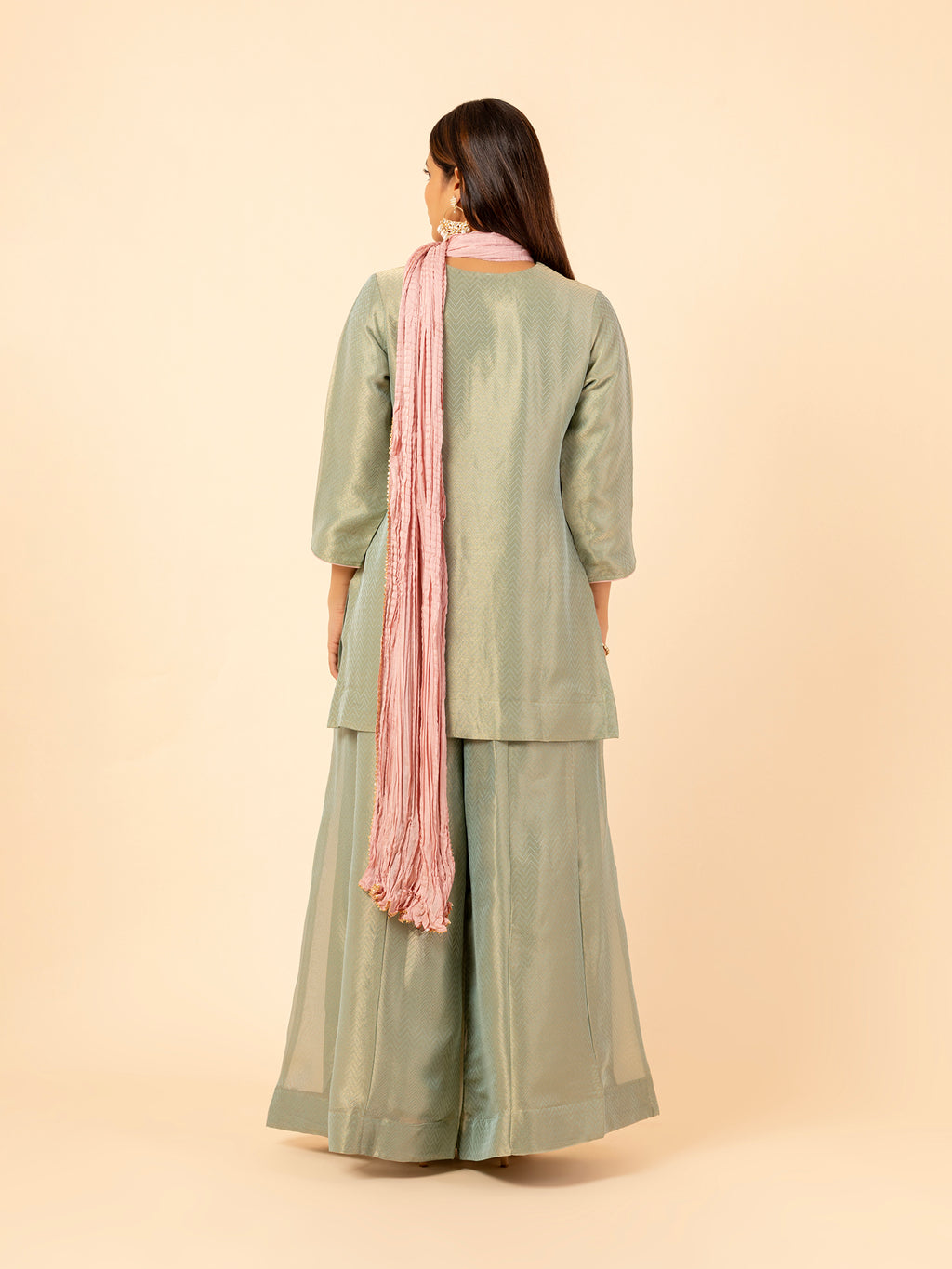 Sage Glimmer Silk Sharara Set