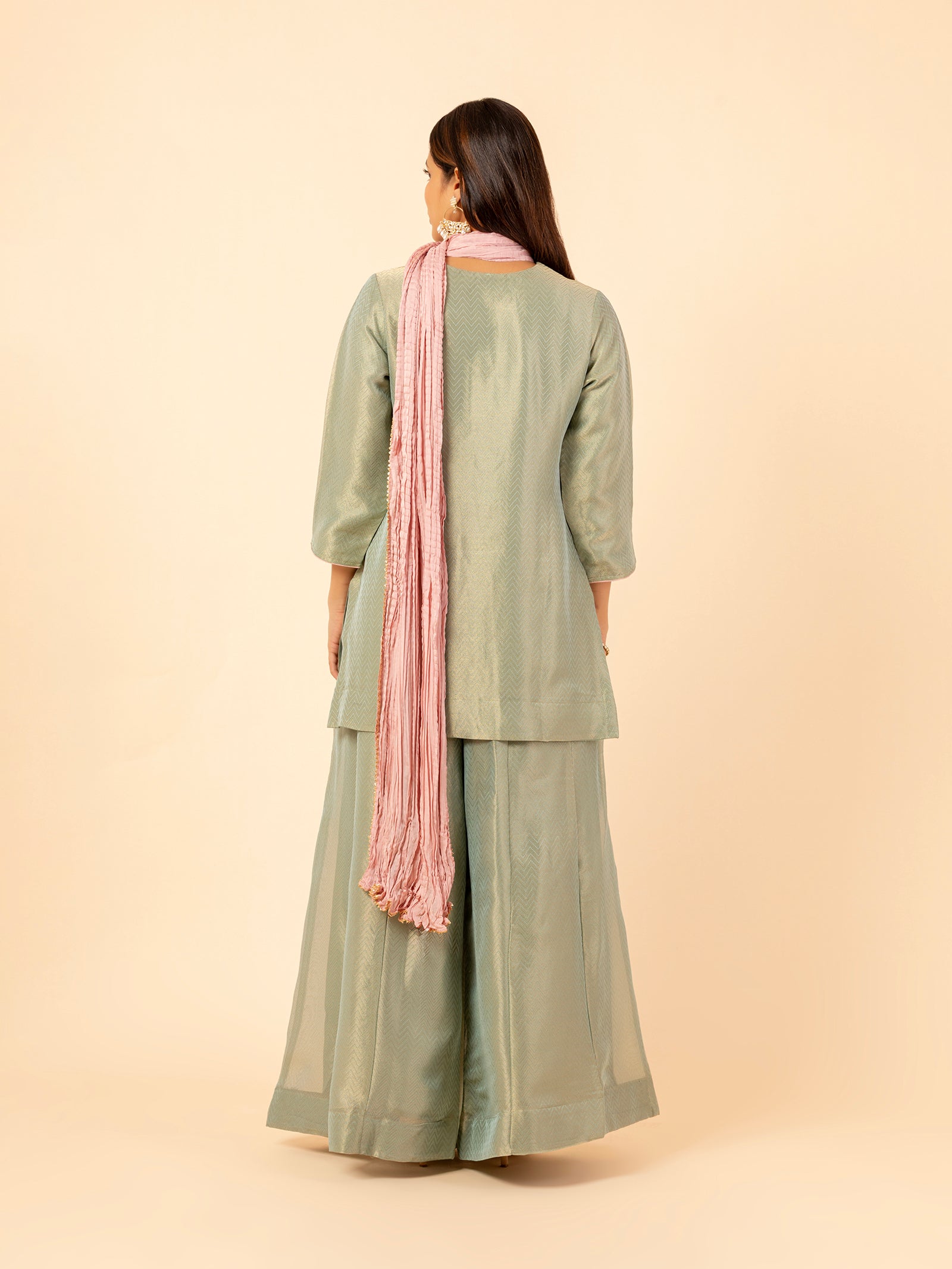 Sage Glimmer Silk Sharara Set
