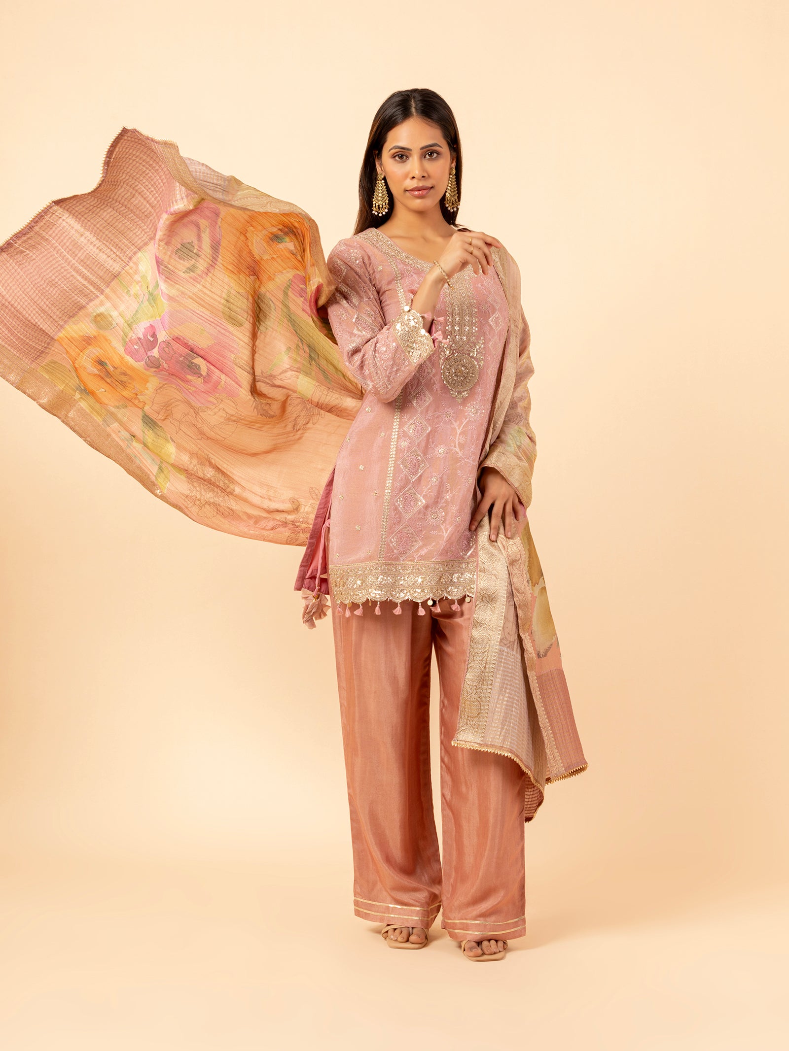 Rose Quartz Embroidered Suit Set