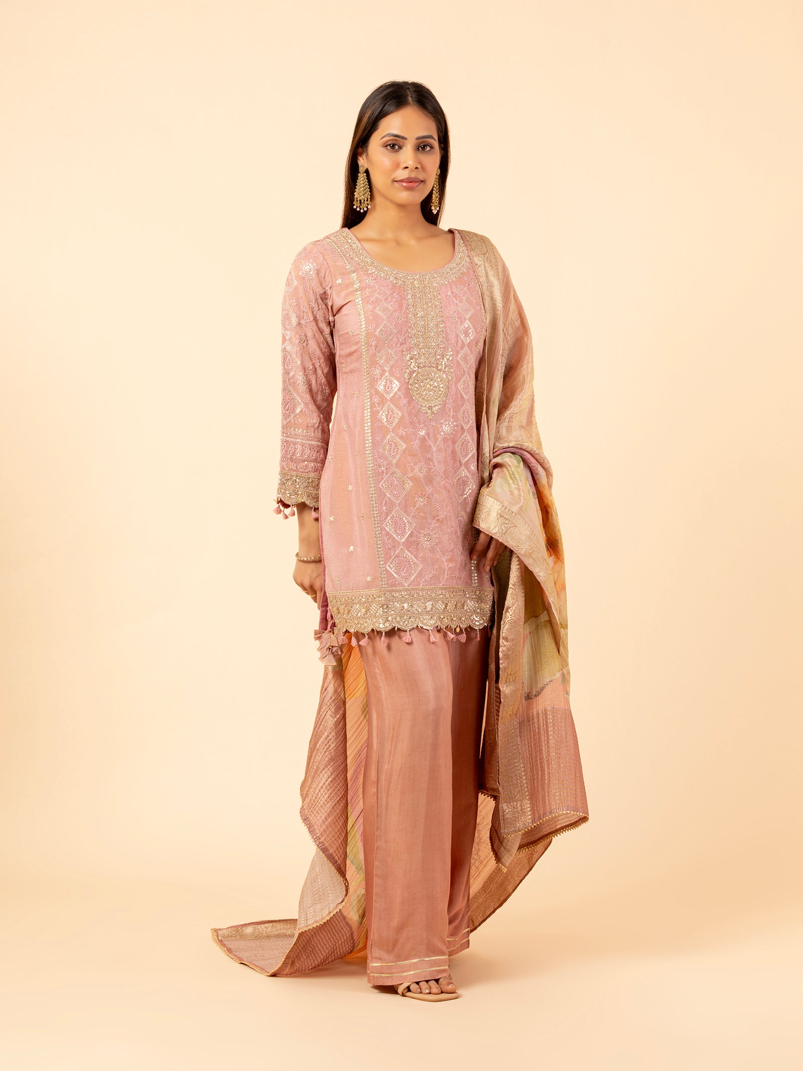 Rose Quartz Embroidered Suit Set
