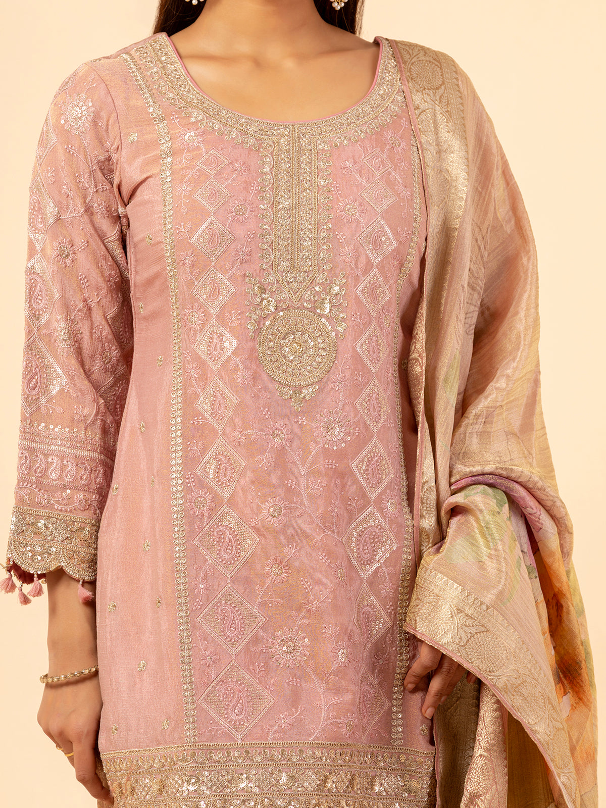 Rose Quartz Embroidered Suit Set