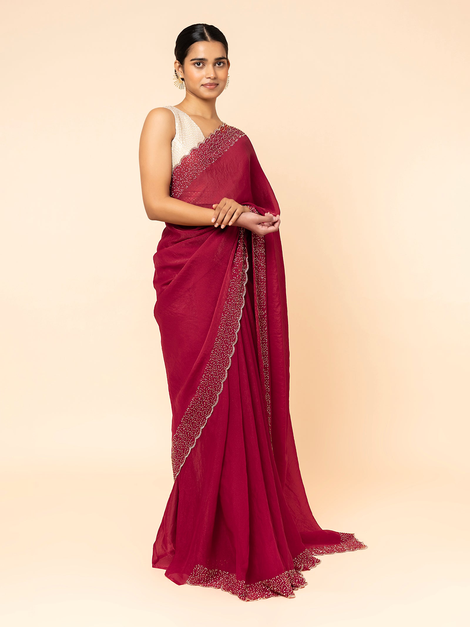 Crimson Noir Scalloped Saree