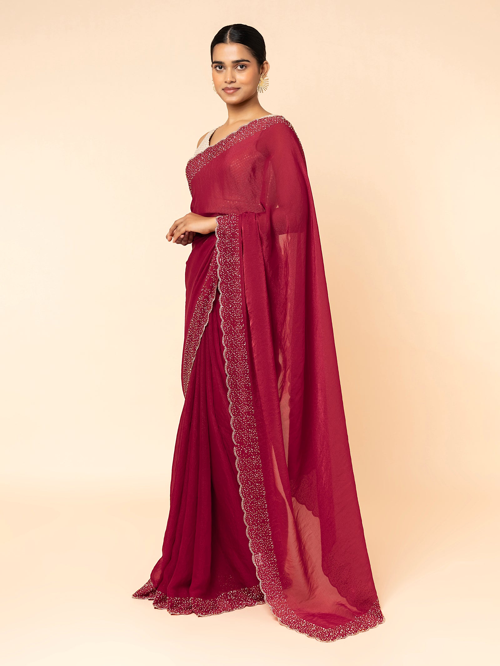 Crimson Noir Scalloped Saree