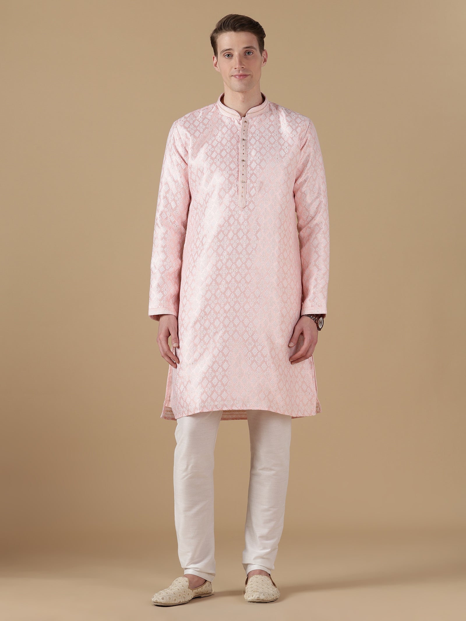 The Peach Blossom Geometric Kurta Set