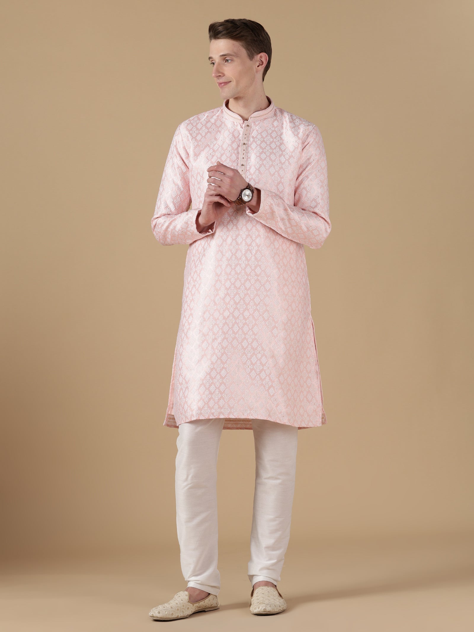 The Peach Blossom Geometric Kurta Set
