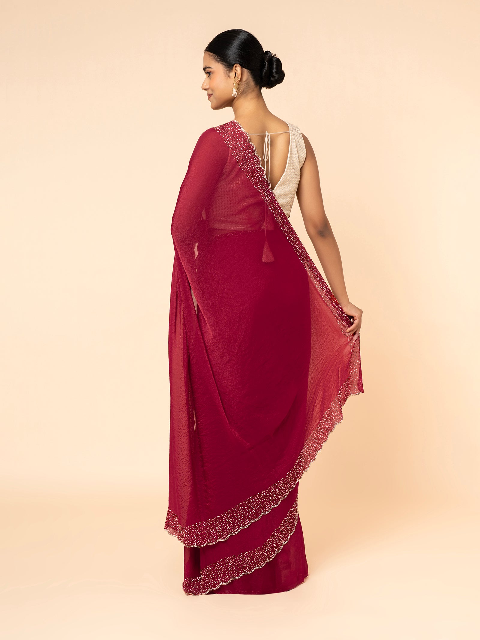 Crimson Noir Scalloped Saree