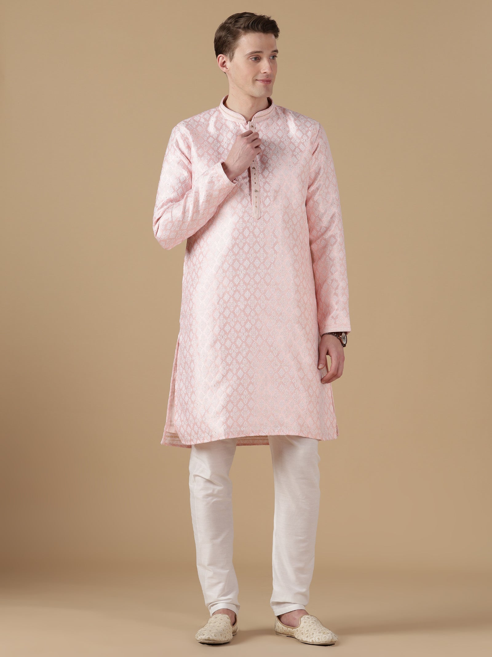 The Peach Blossom Geometric Kurta Set