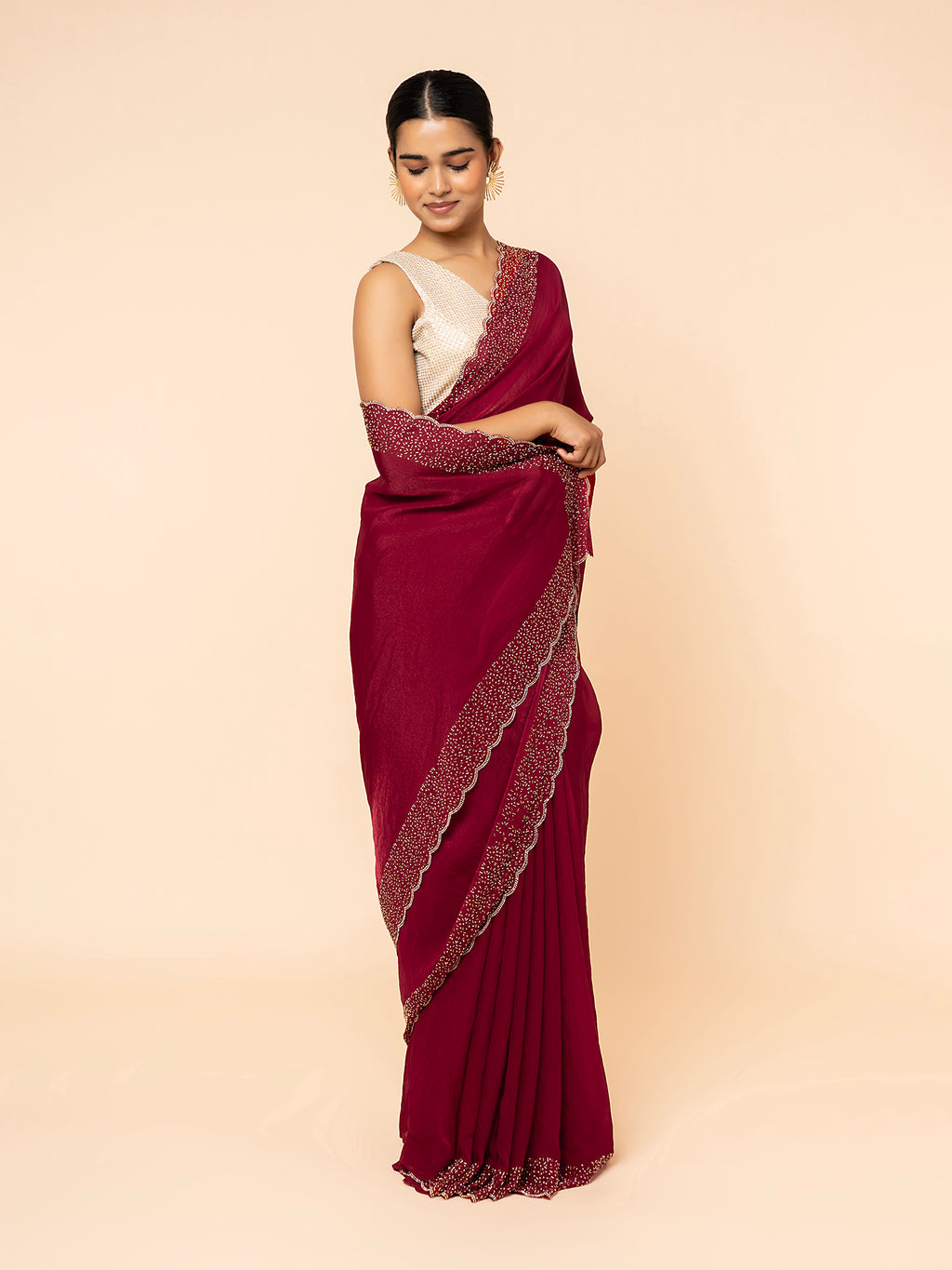 Crimson Noir Scalloped Saree