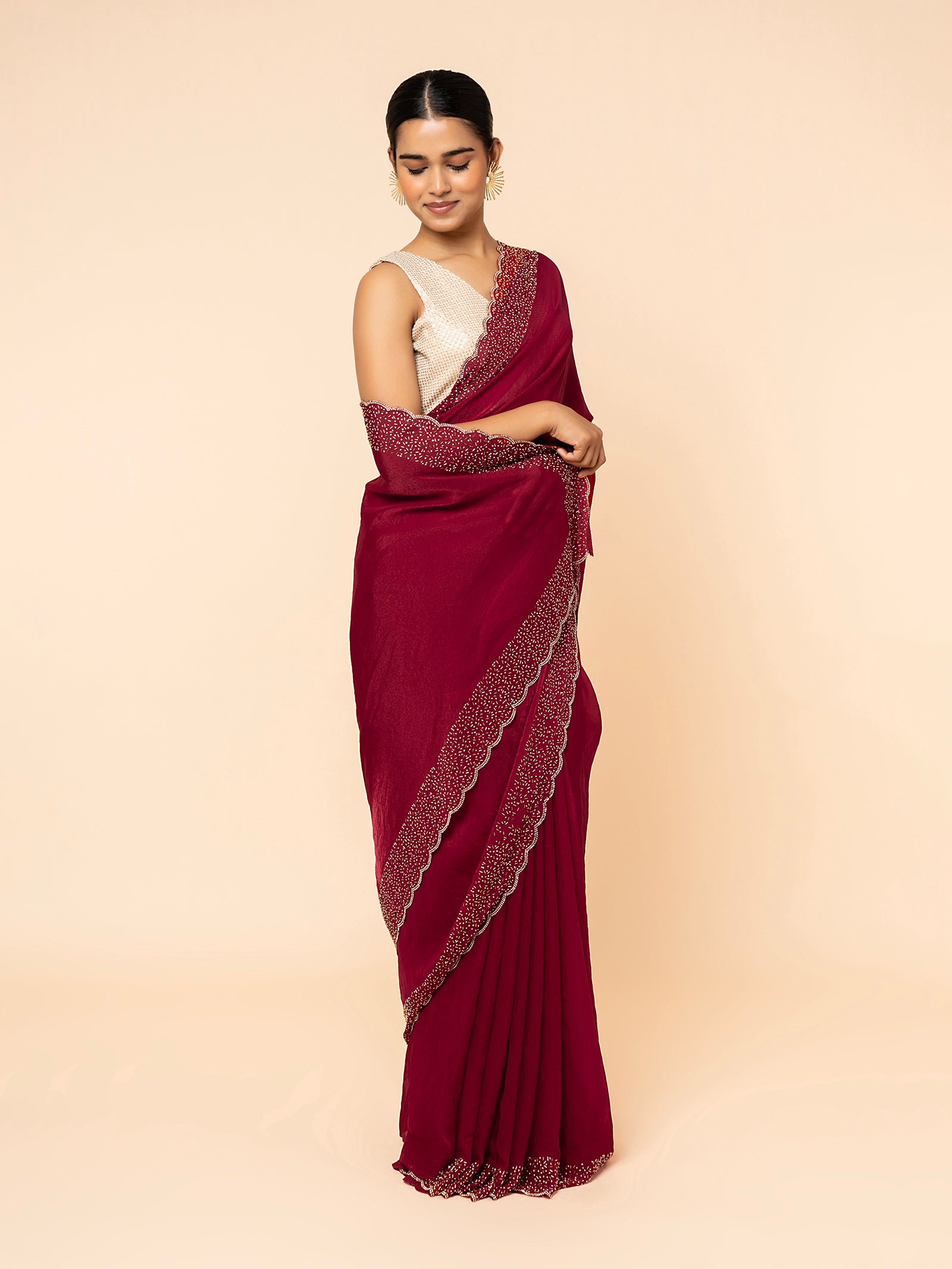 Crimson Noir Scalloped Saree
