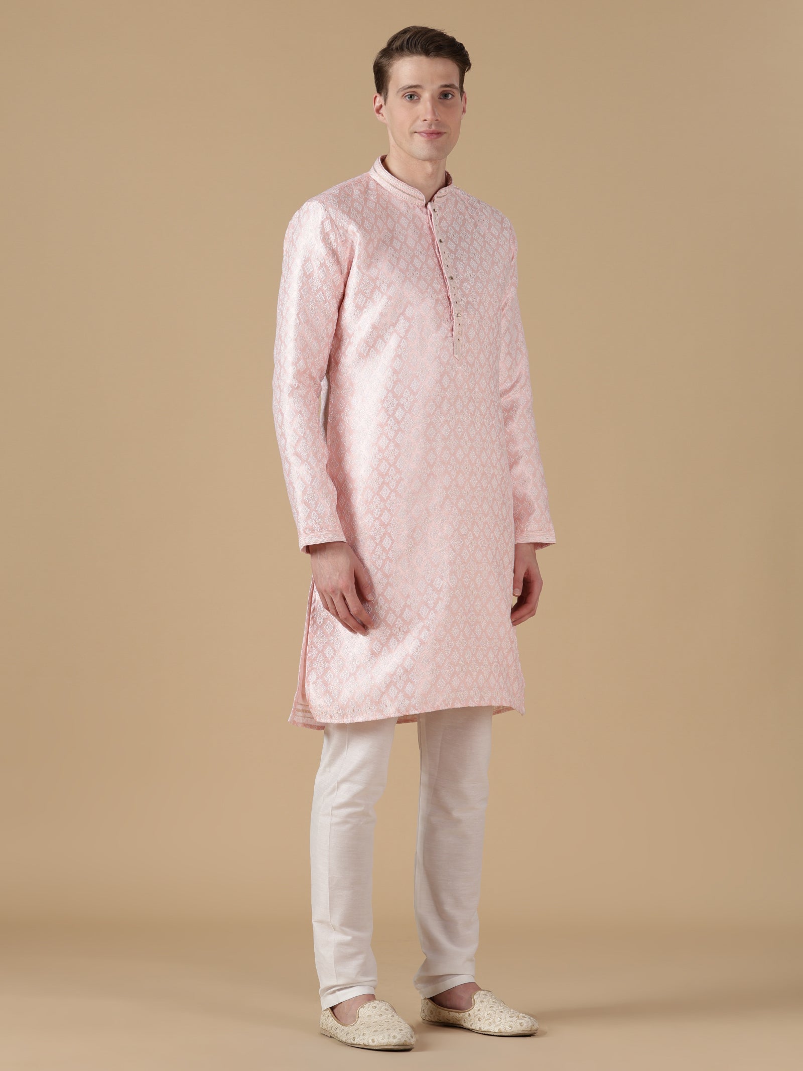 The Peach Blossom Geometric Kurta Set