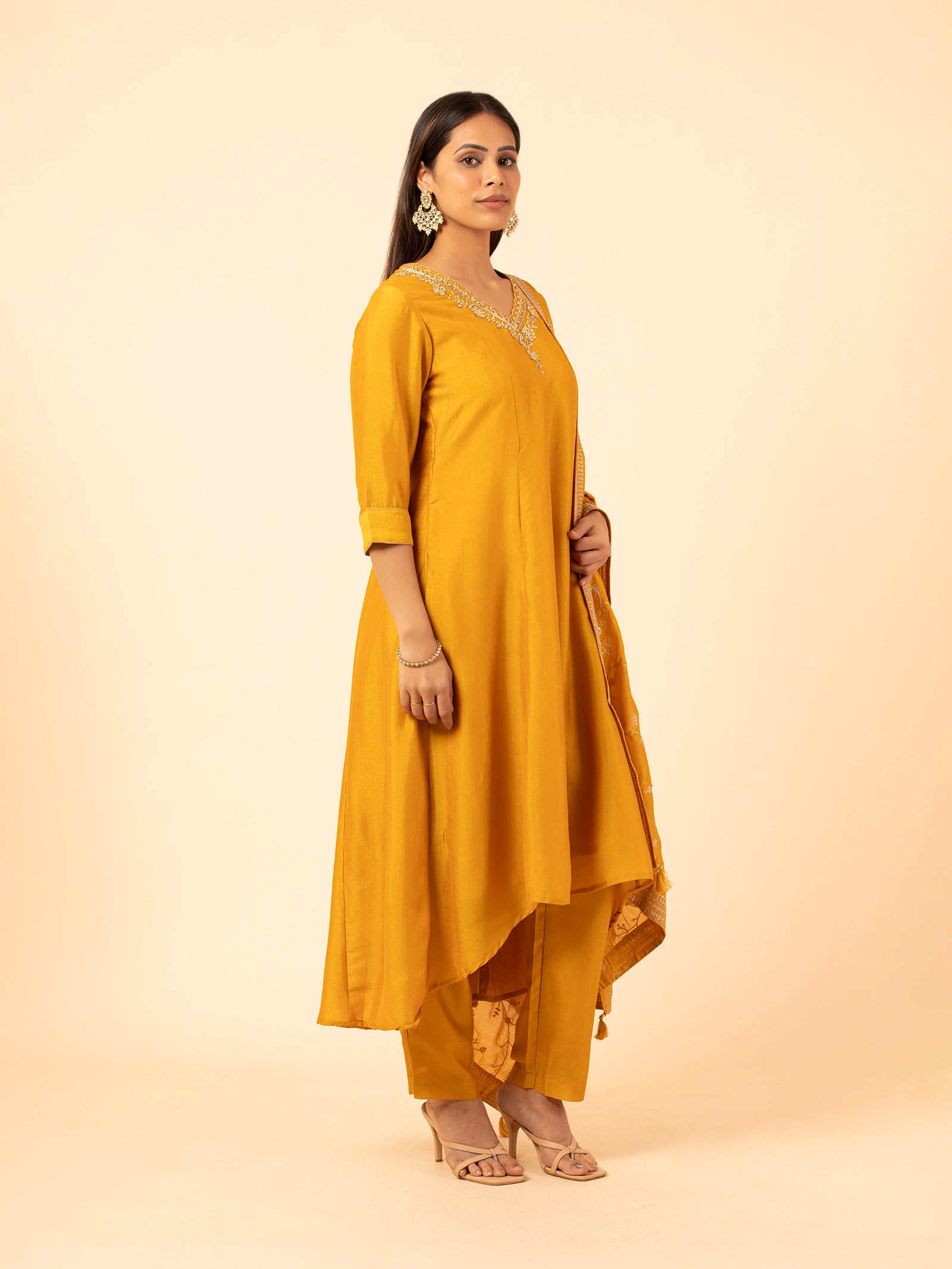 Saffron Embroidered Silk Set
