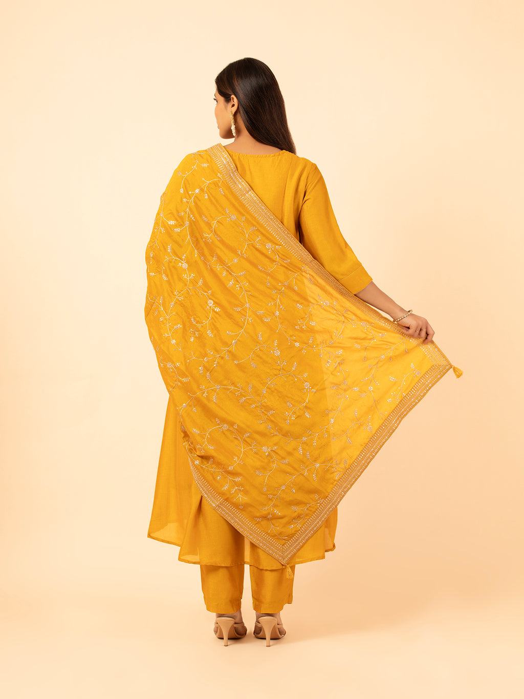 Saffron Embroidered Silk Set