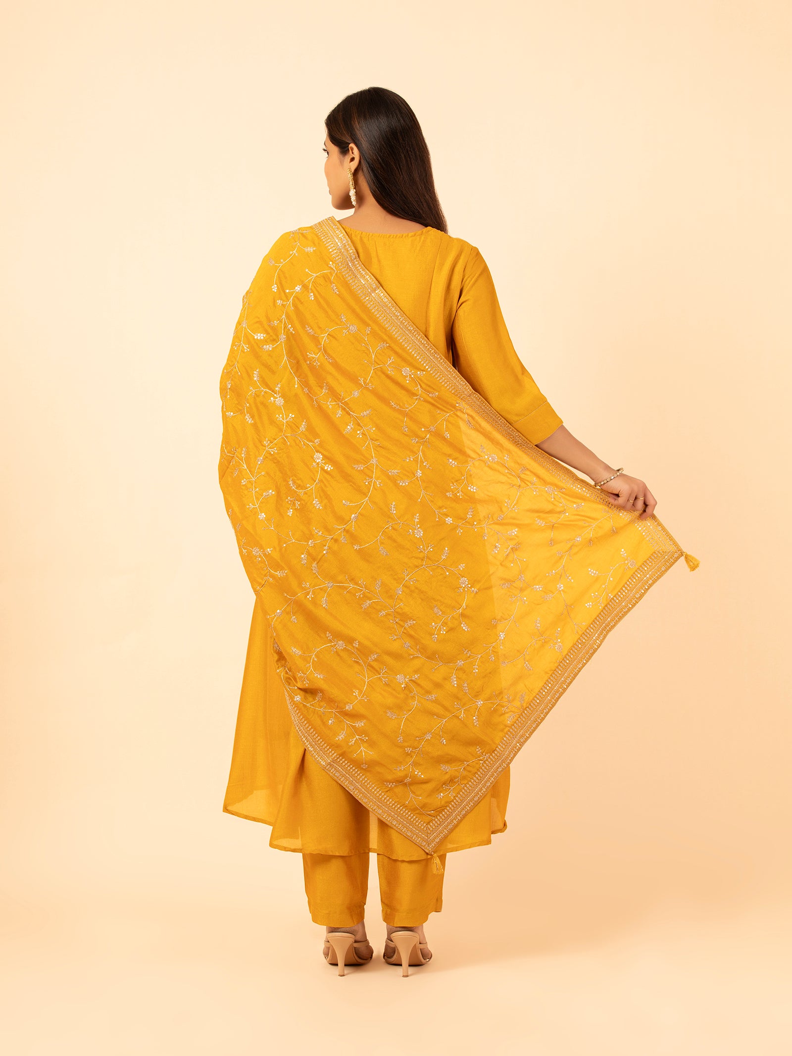 Saffron Embroidered Silk Set
