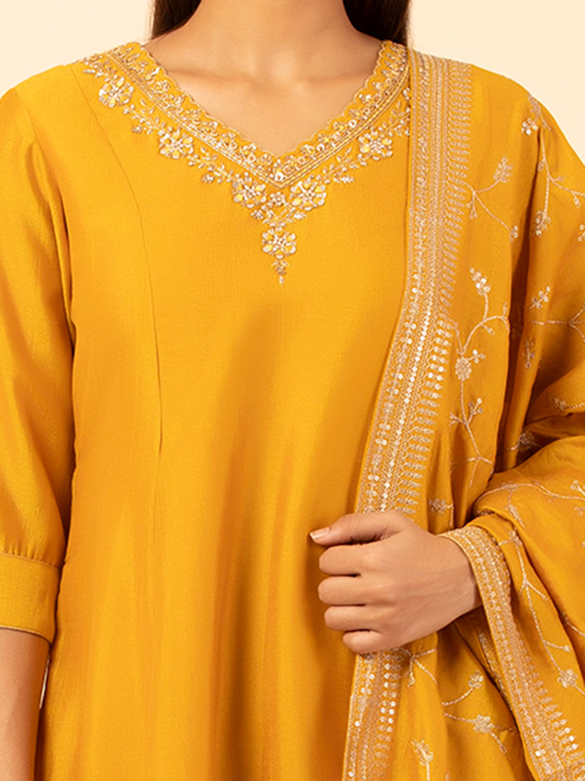 Saffron Embroidered Silk Set