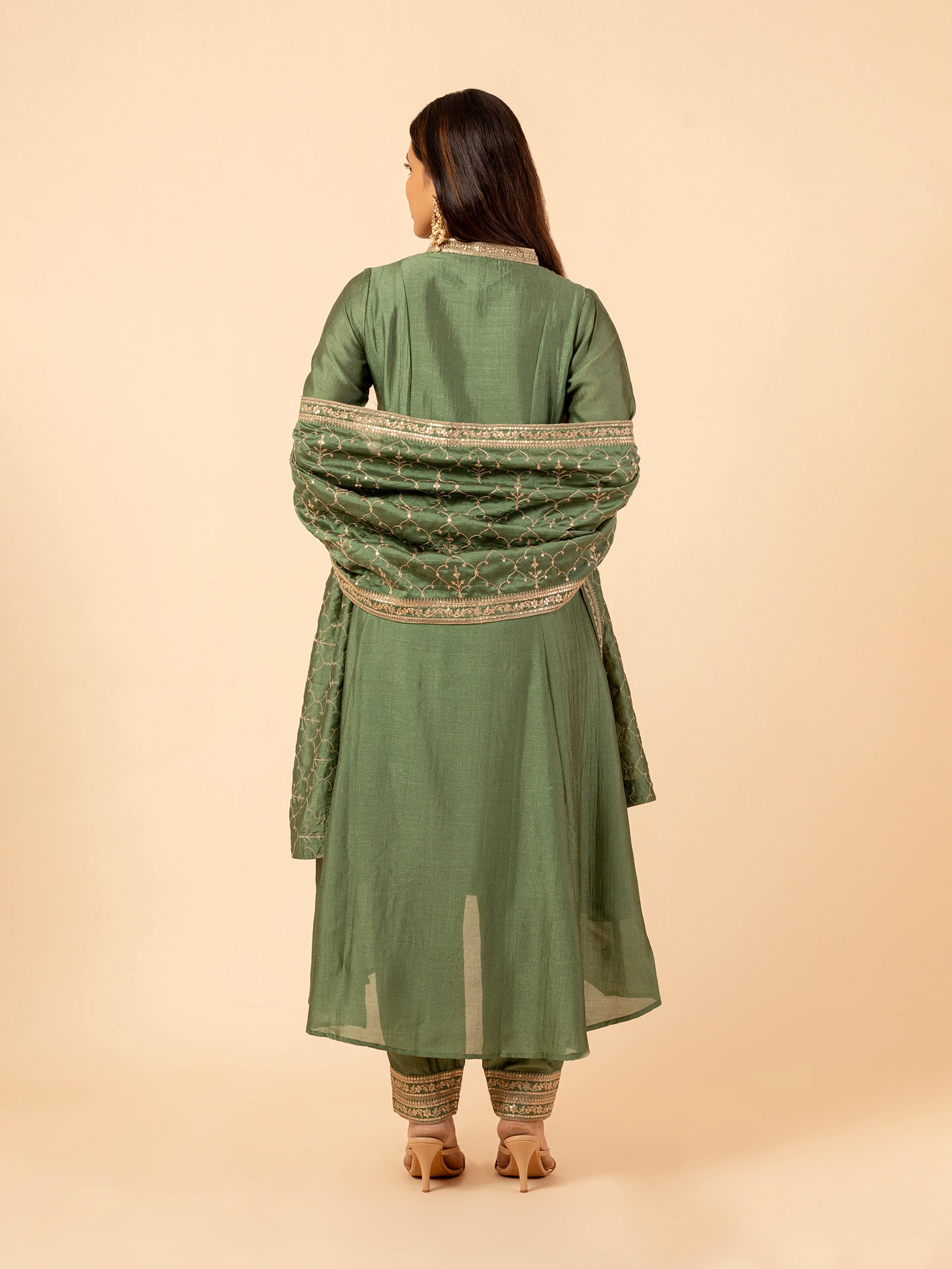 Emerald Lattice Embroidered Silk Set