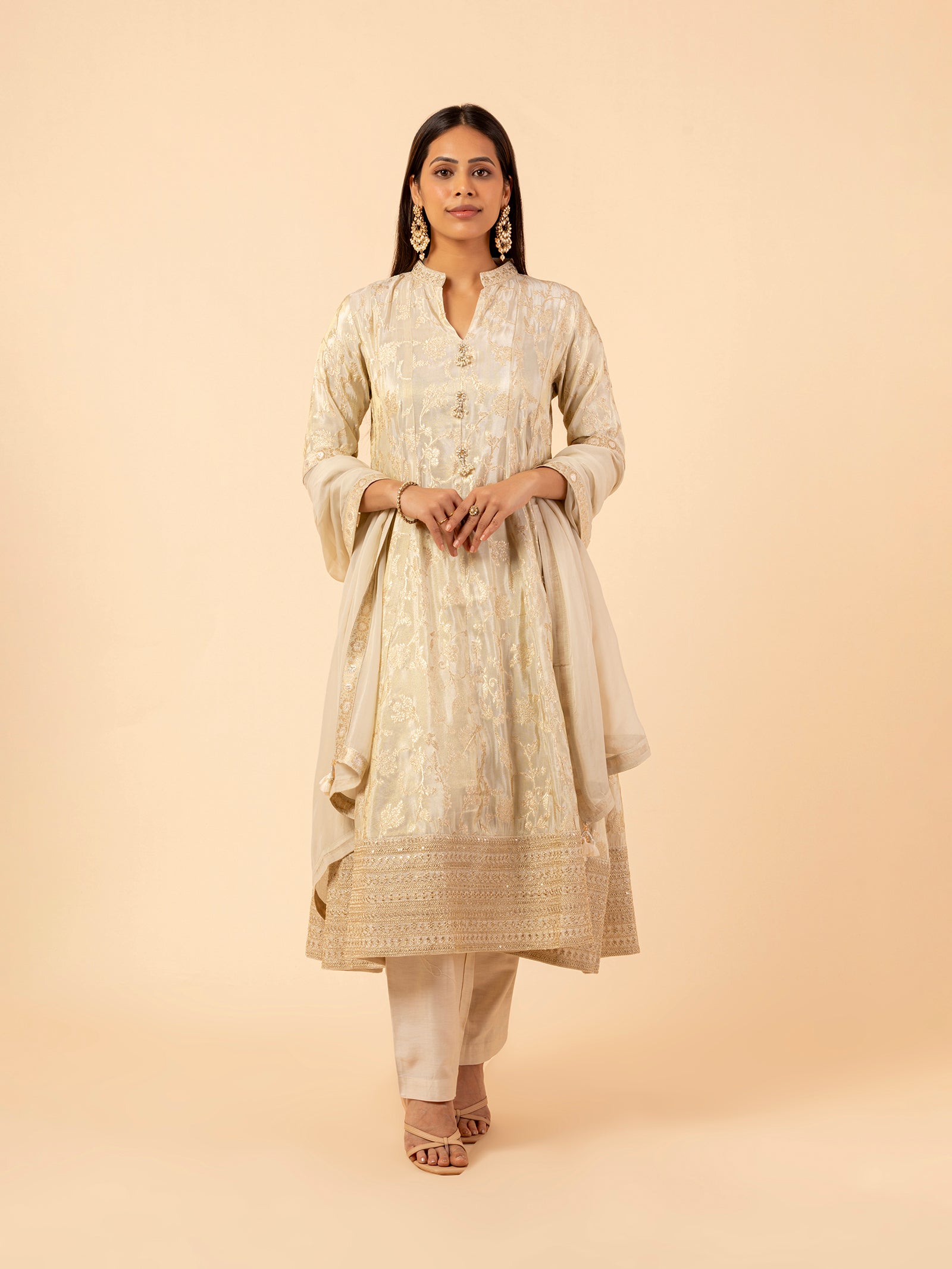 Ivory Embelished Brocade Set