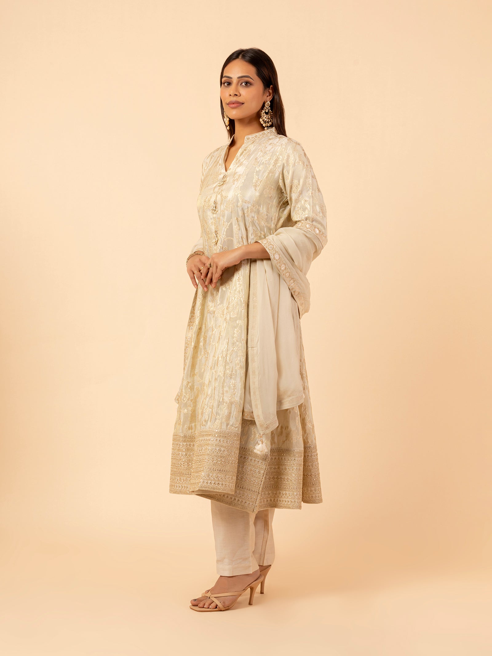 Ivory Embelished Brocade Set