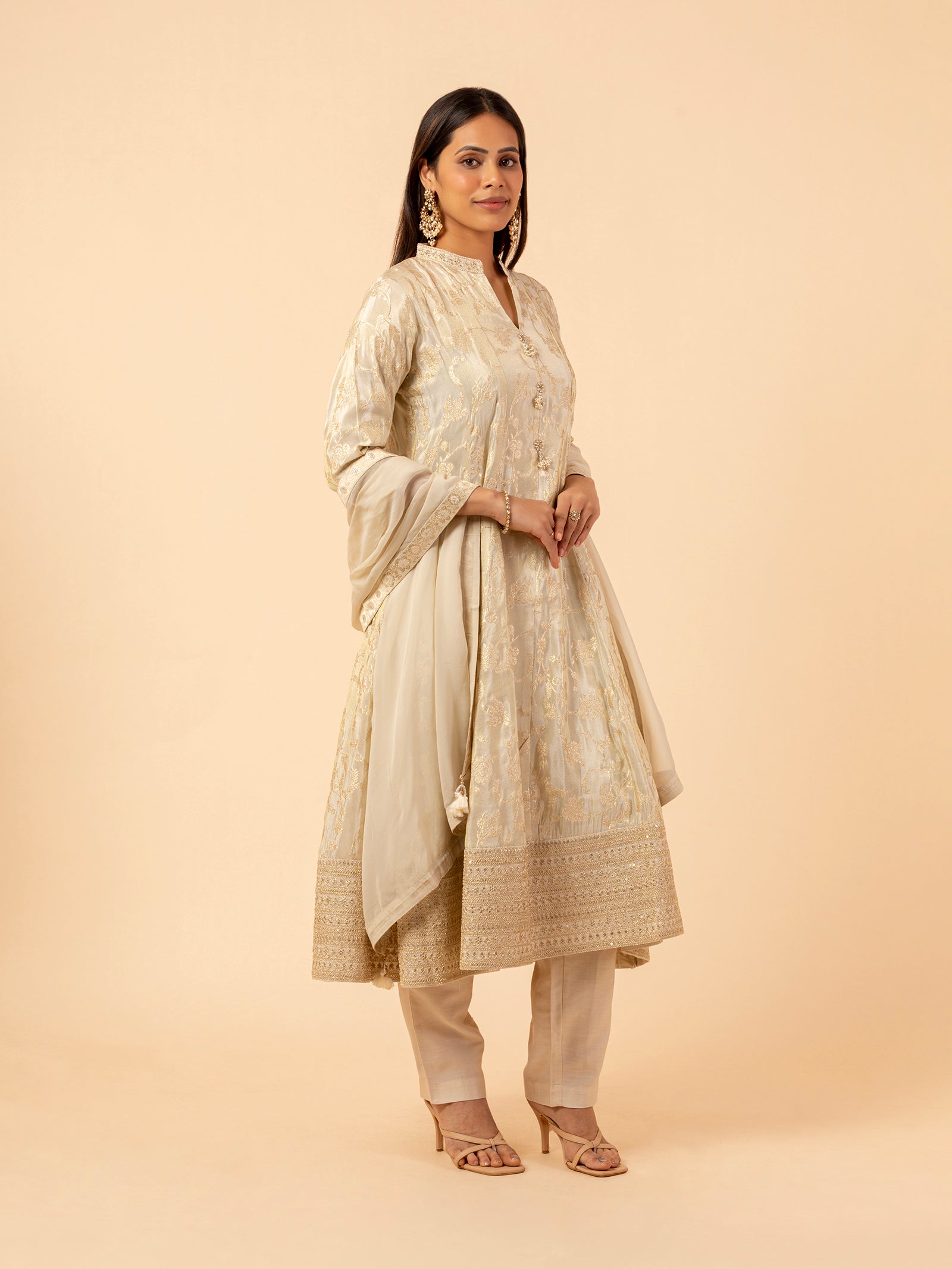 Ivory Embelished Brocade Set
