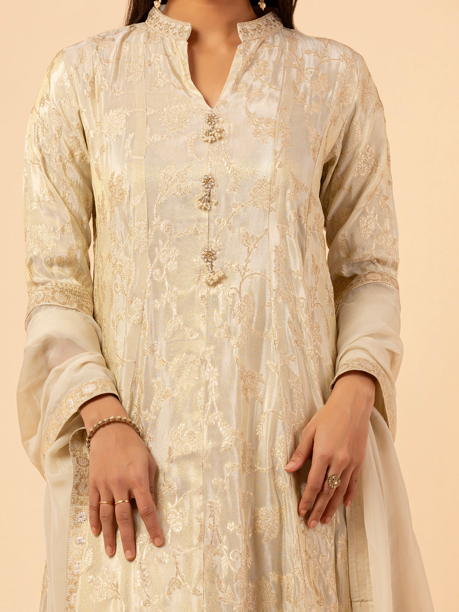 Ivory Embelished Brocade Set