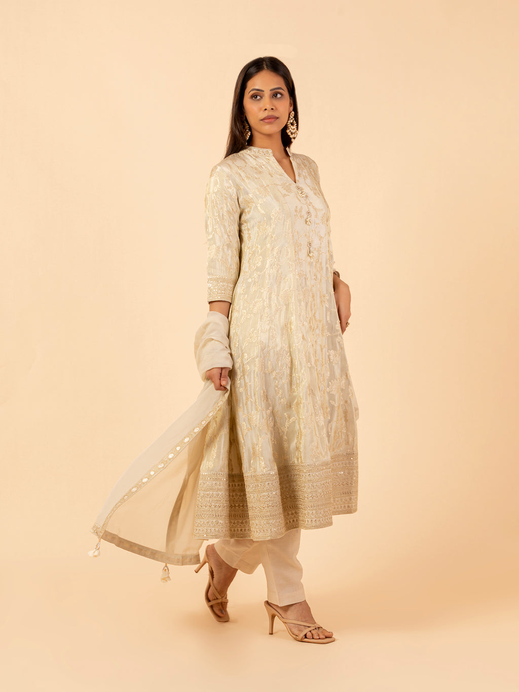 Ivory Embelished Brocade Set