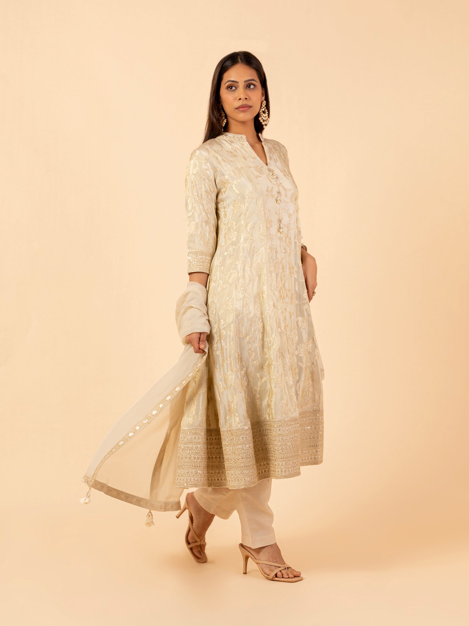 Ivory Embelished Brocade Set