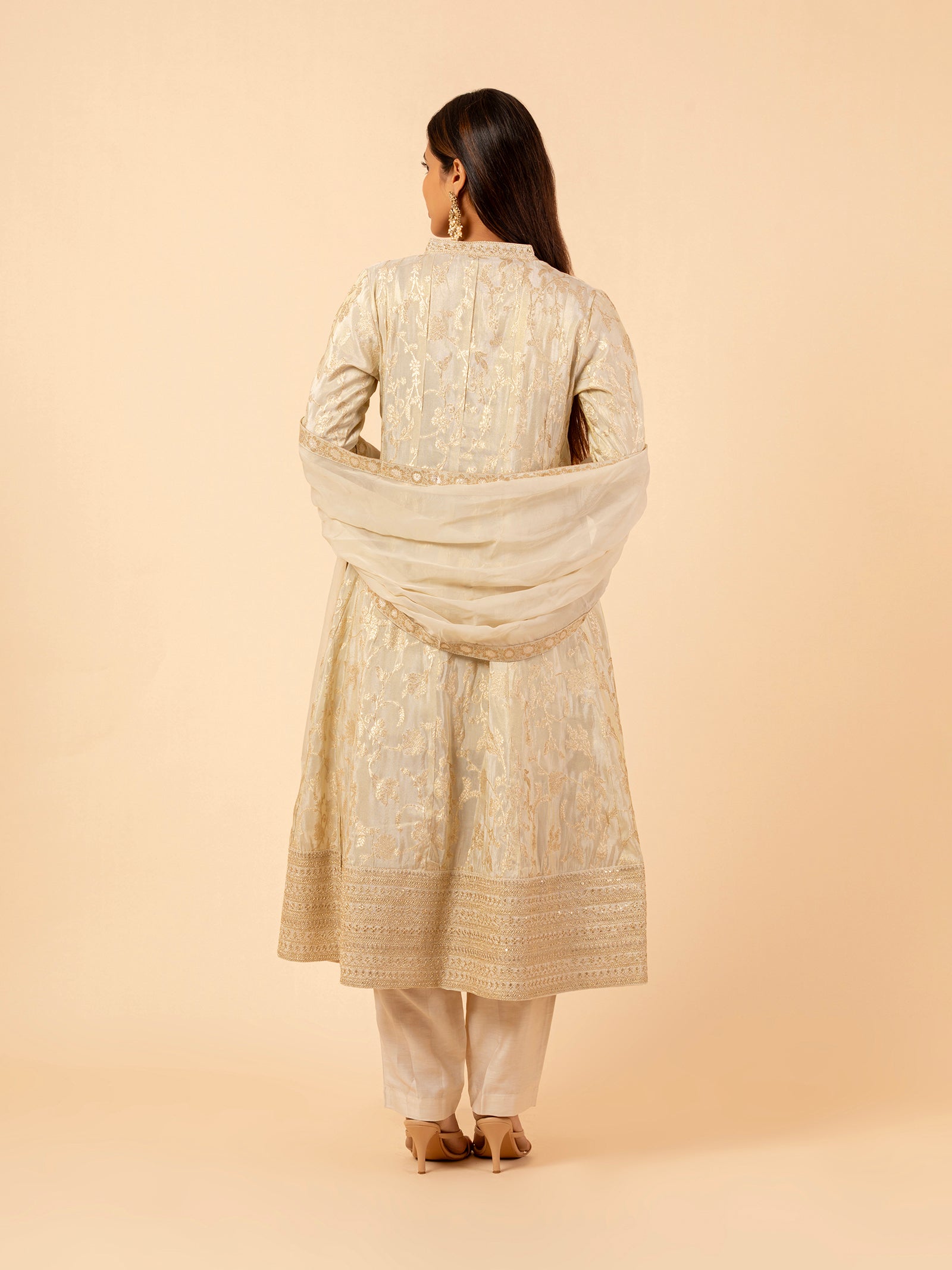 Ivory Embelished Brocade Set