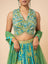 Green and Blue Printed Lehenga with Embellished V-Neck Blouse