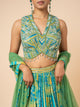 Green and Blue Printed Lehenga with Embellished V-Neck Blouse