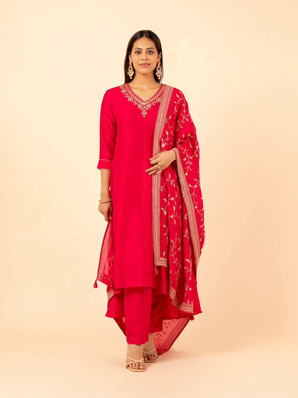 Crimson Vine Embroidered Silk Set