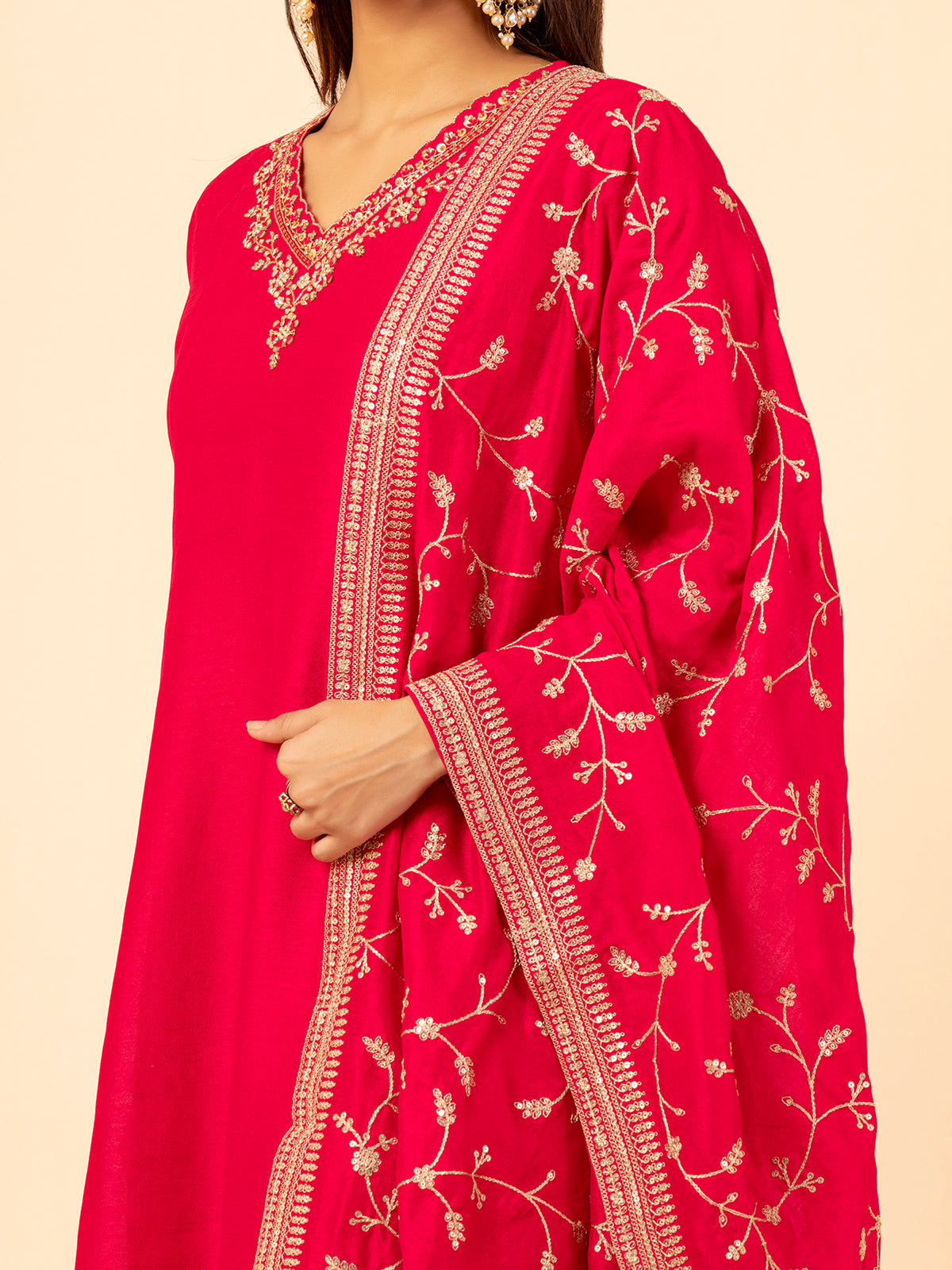 Crimson Vine Embroidered Silk Set