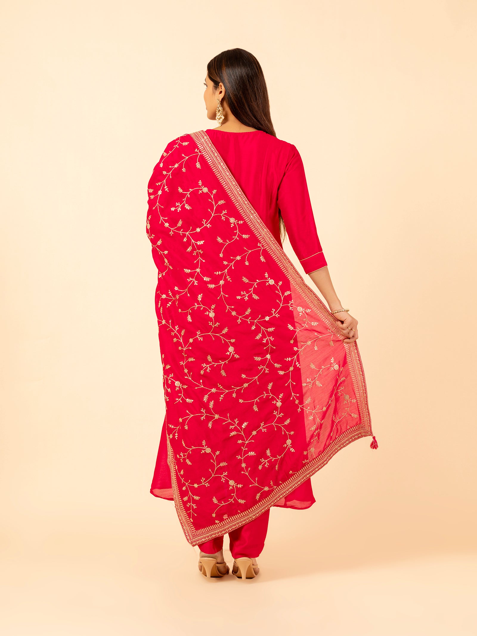Crimson Vine Embroidered Silk Set