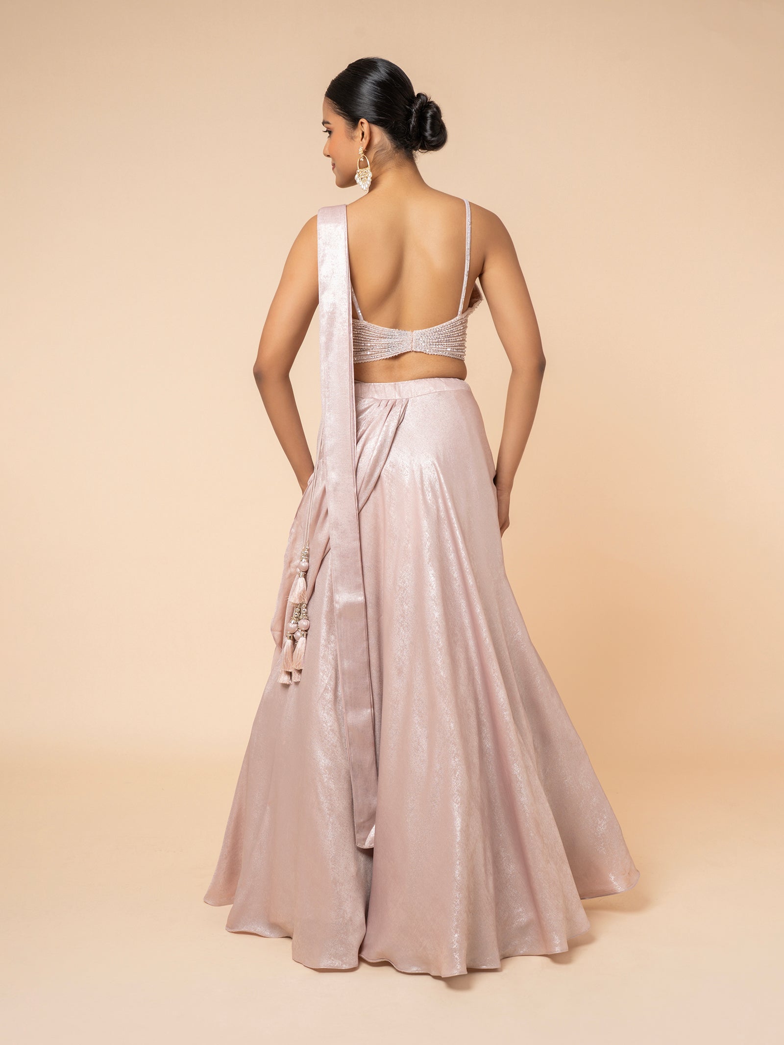Blush Shimmer Lehenga with Embellished Asymmetrical Blouse