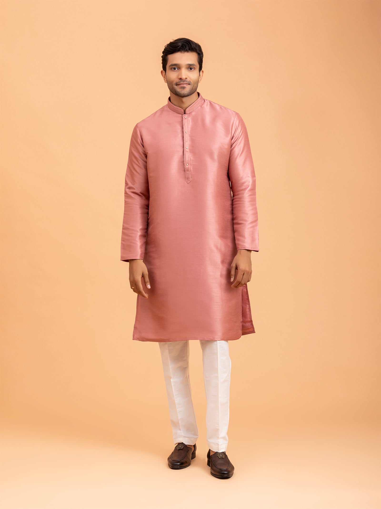 Rose Gold Silk Blend Kurta Set