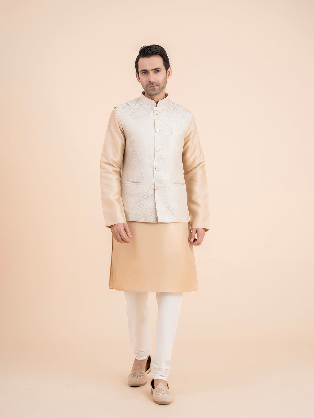 Champagne Gold Embroidered Nehru Jacket