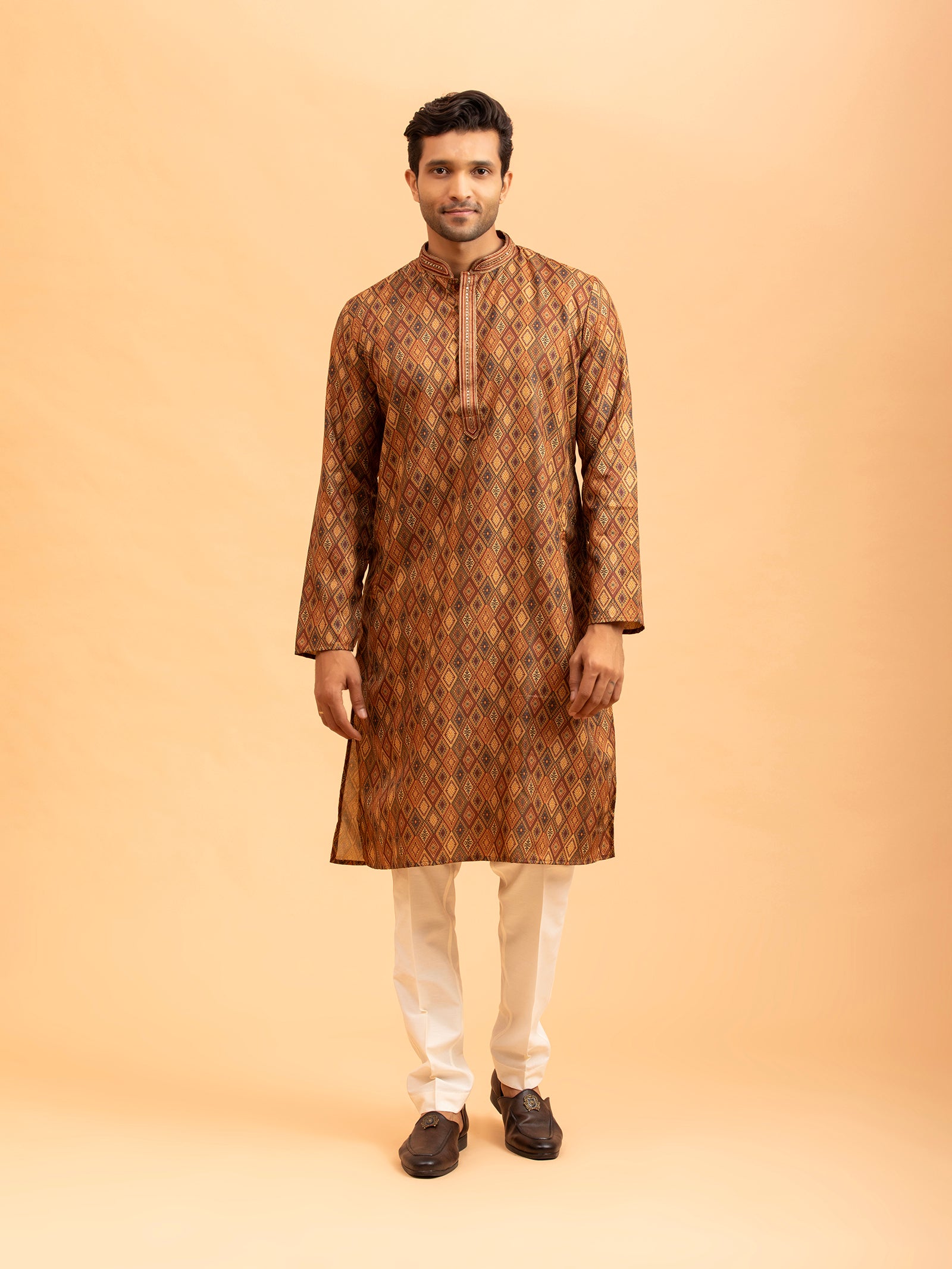 Geometric Patterned Copper Kurta
