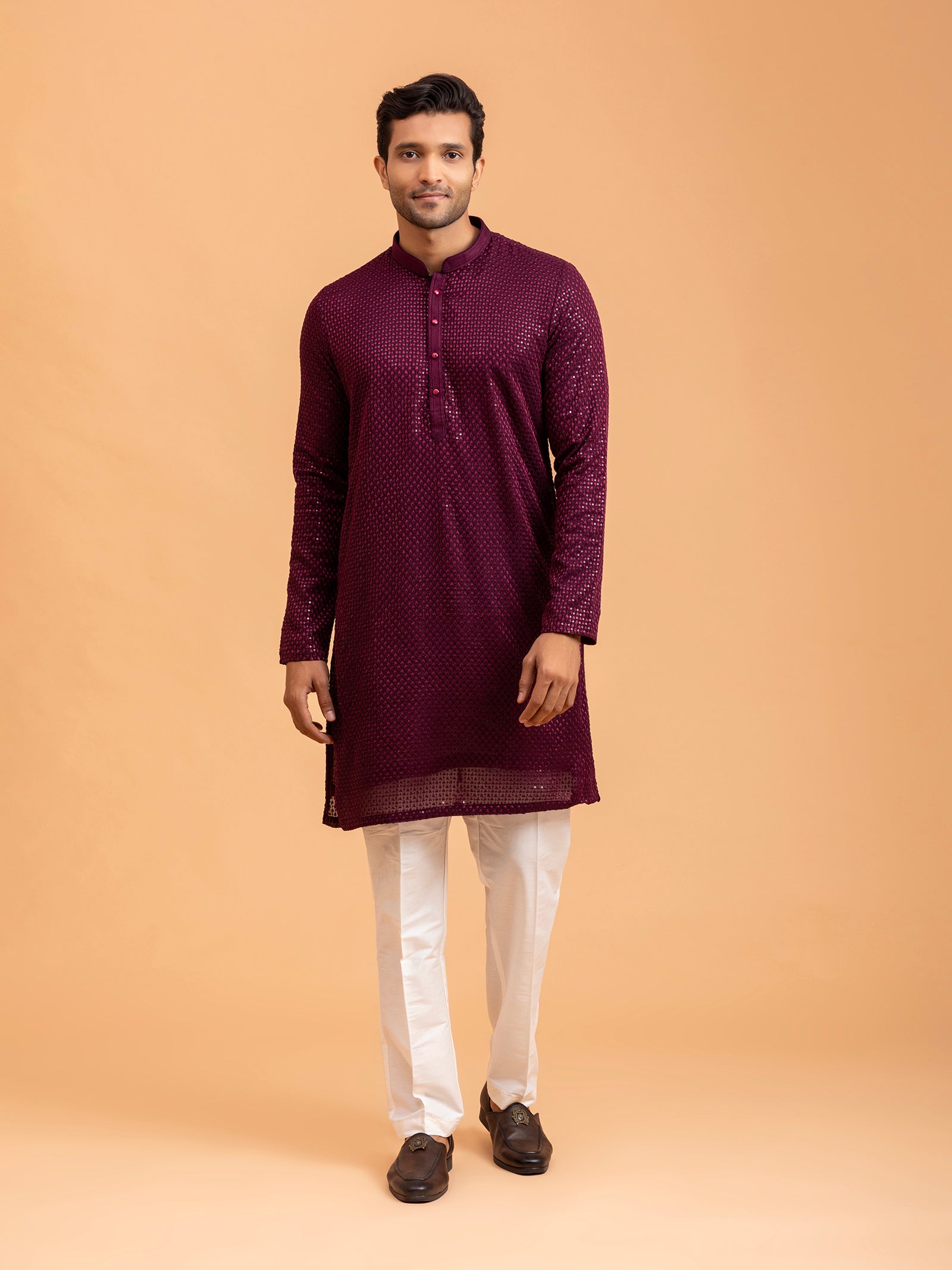 Deep Burgundy Sequin Embellished Kurta