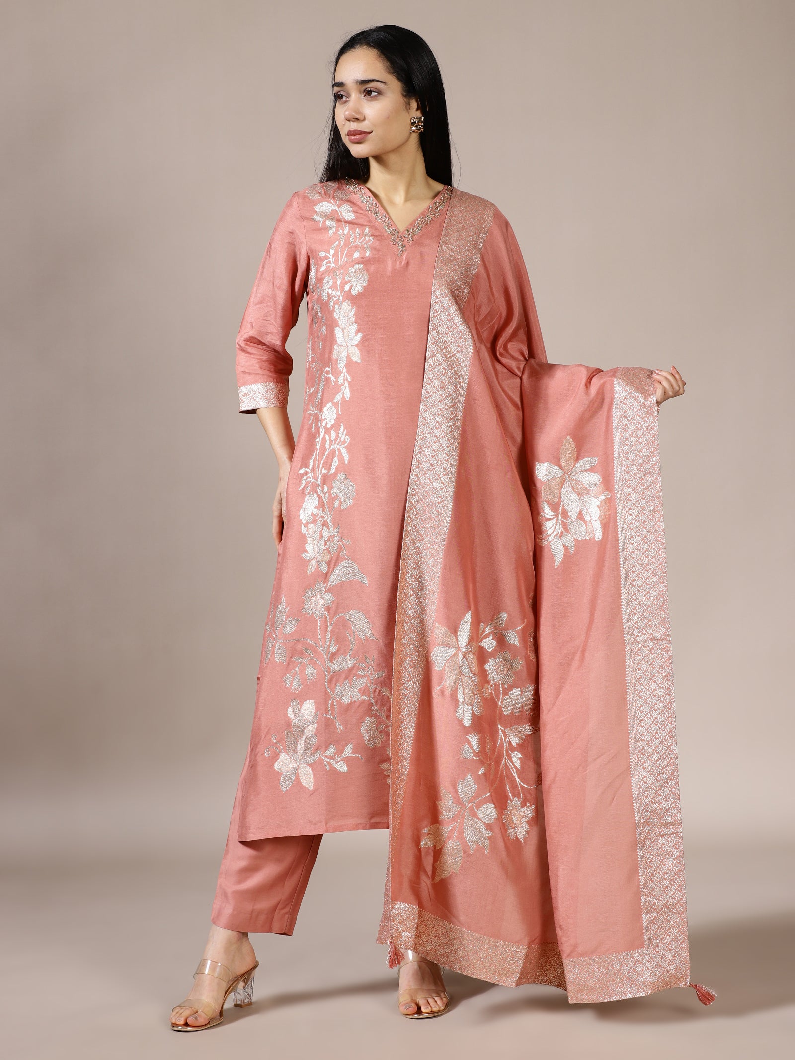 Rose Gold Floral Suit Set