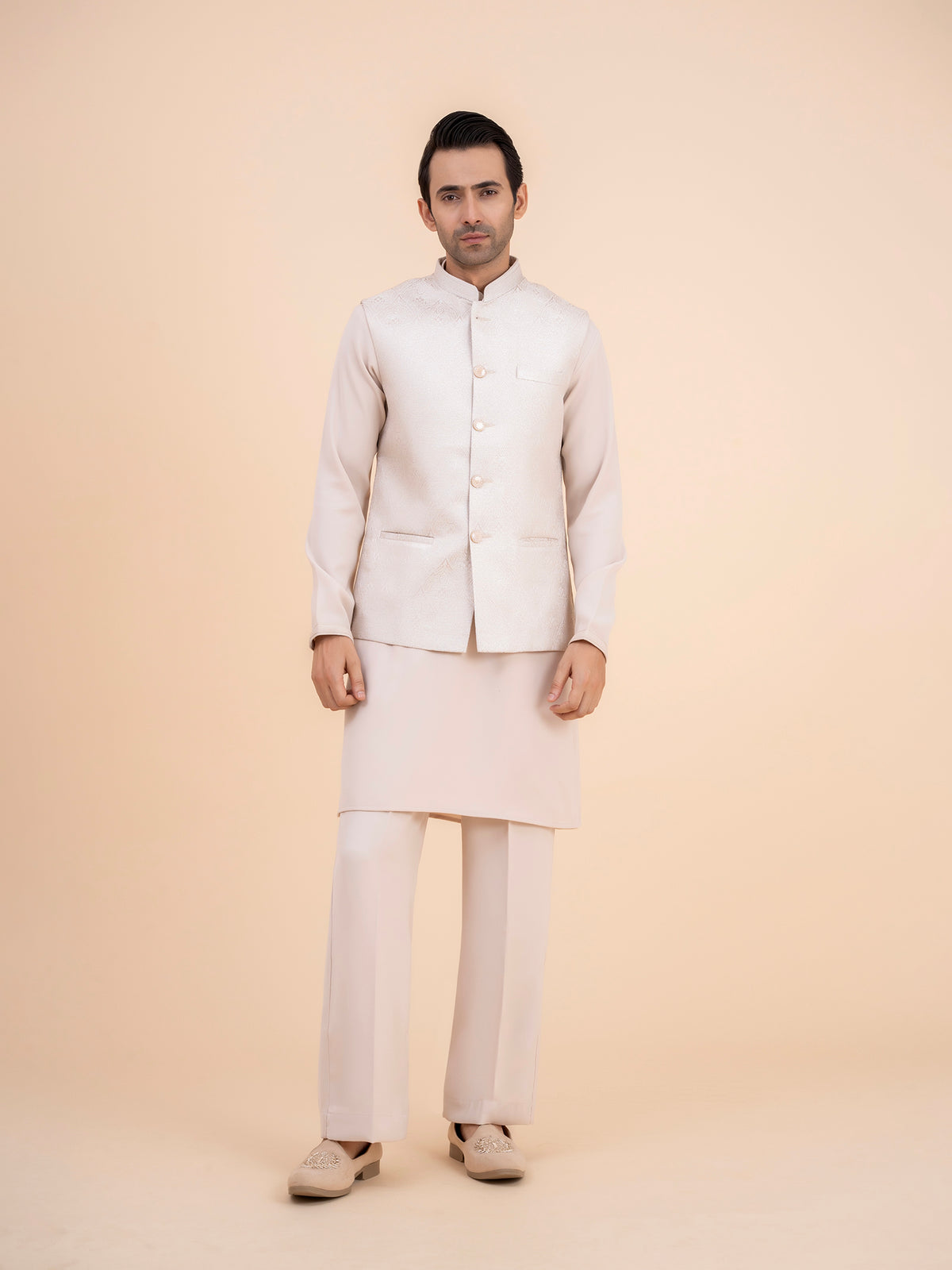 Off-White Embroidered Nehru Jacket