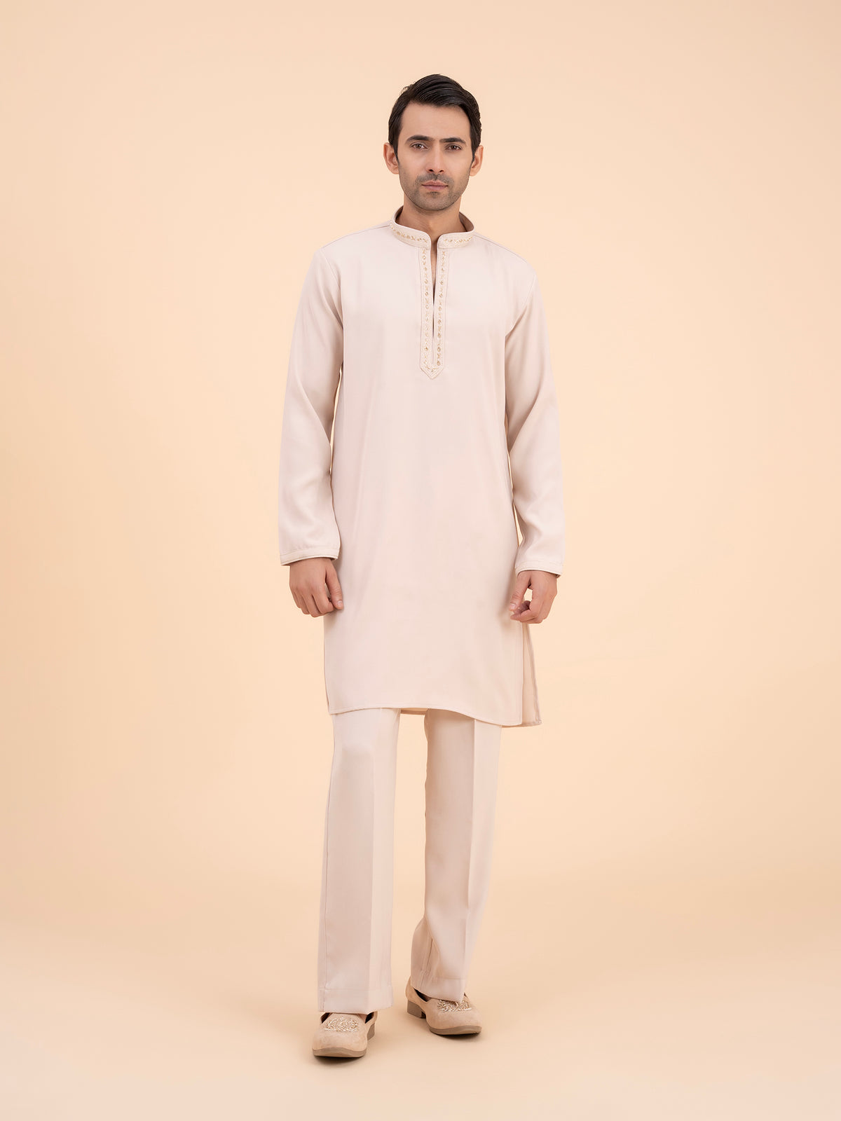 Soft Sand Embellished Neck Kurta Set