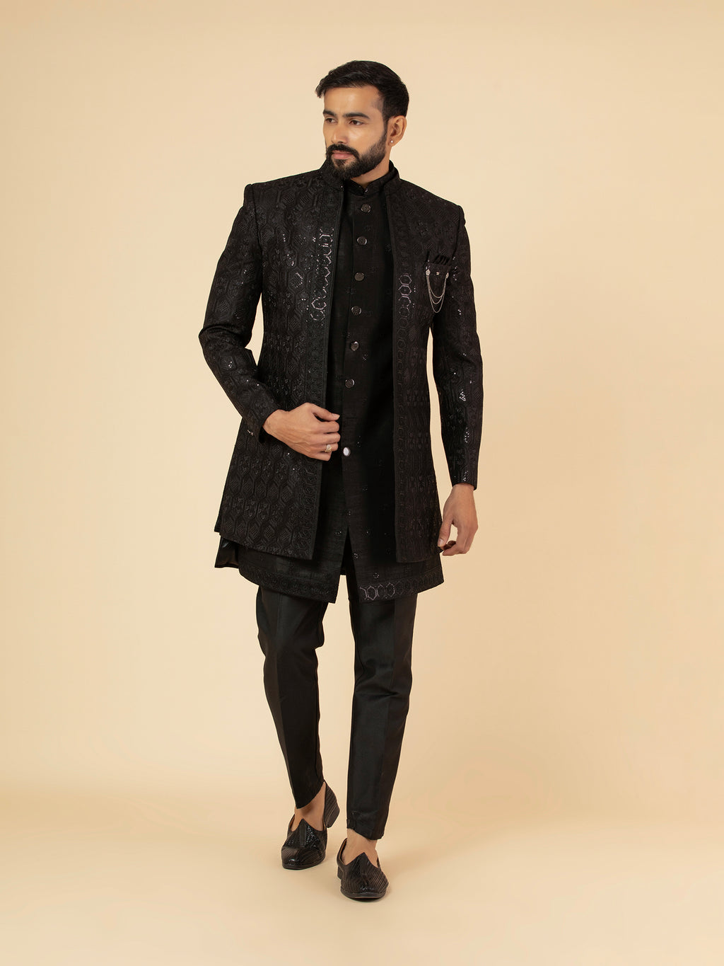 Obsidian Black Sequin Indowestern Set