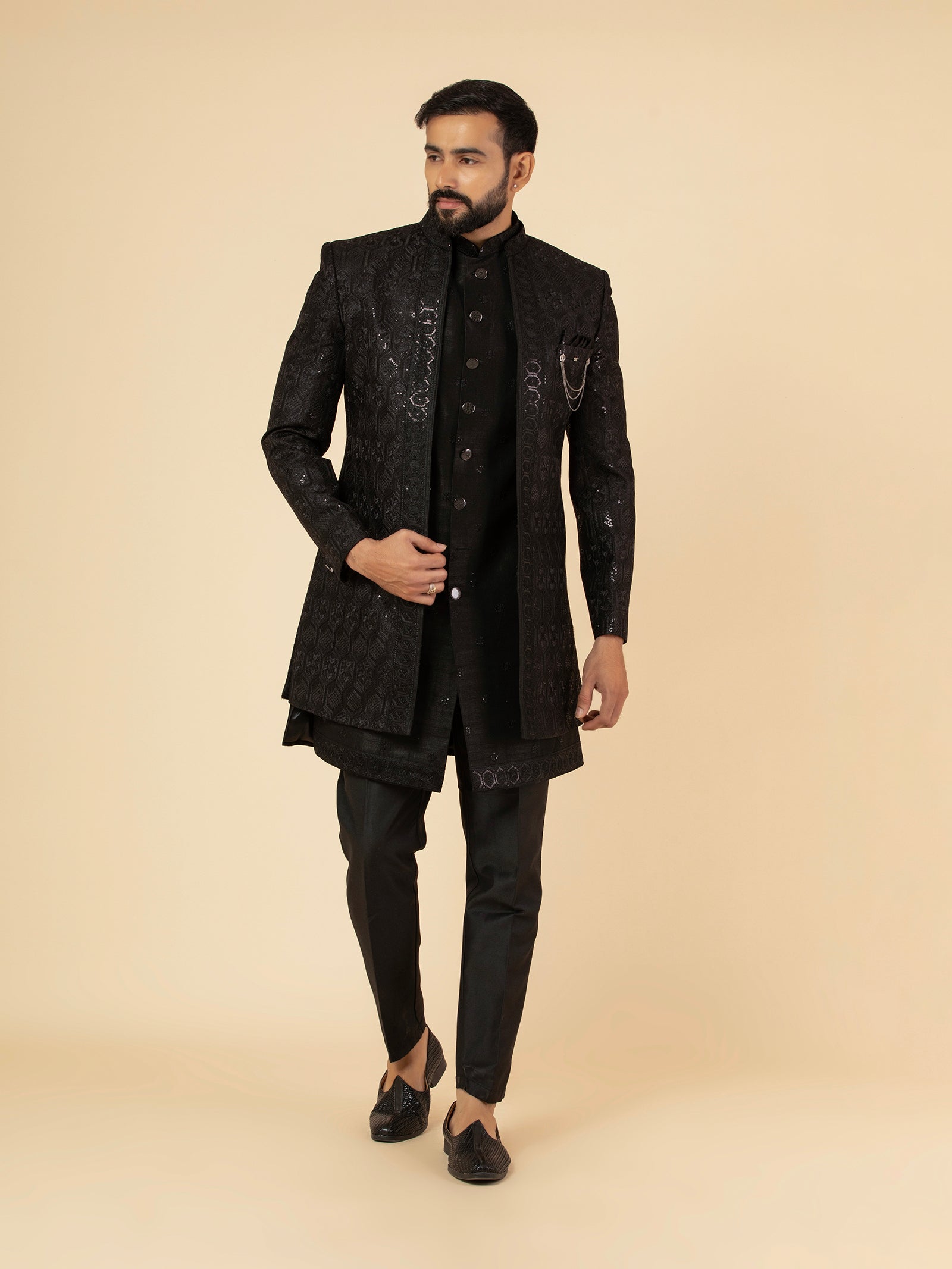 Obsidian Black Sequin Indowestern Set